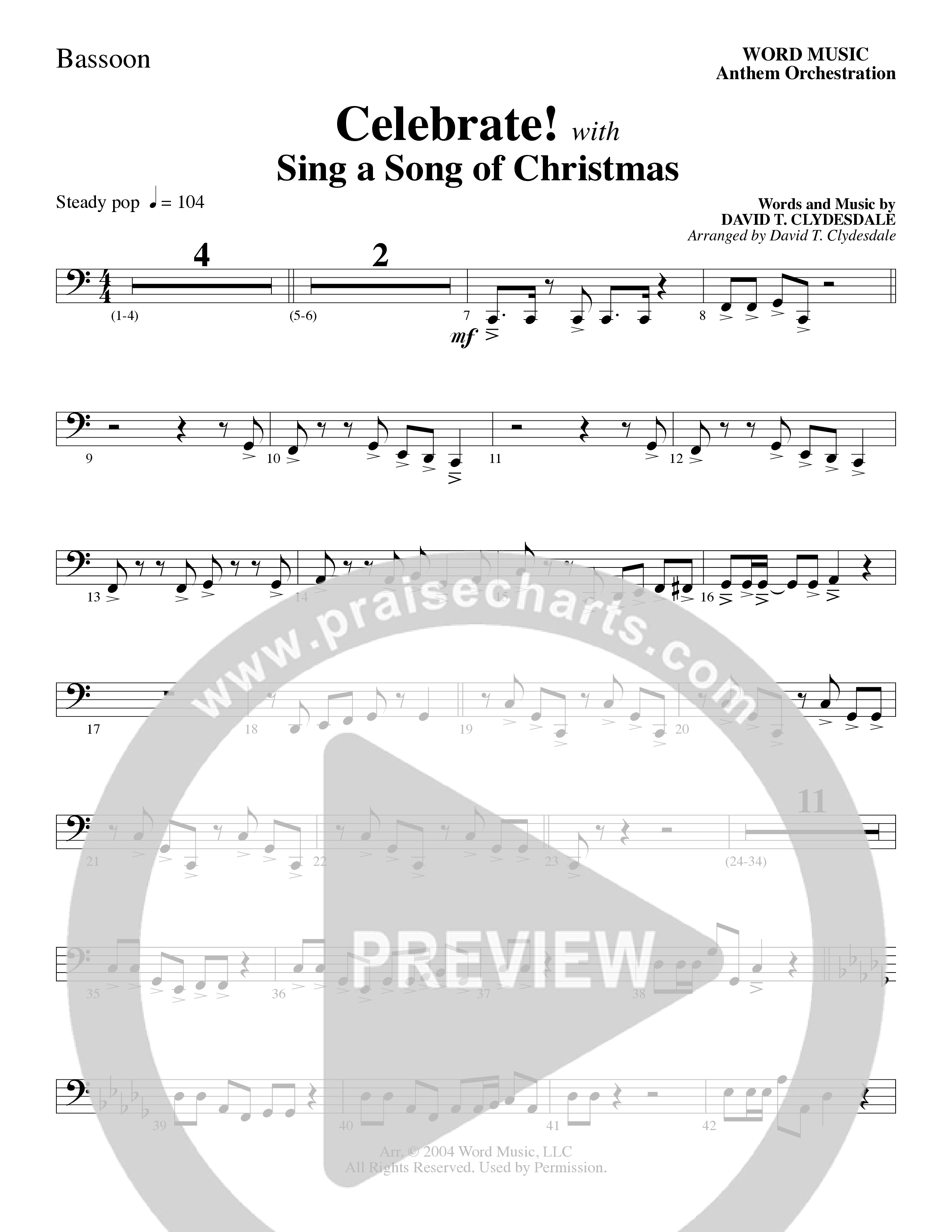 Celebrate (with Sing A Song Of Christmas) (Choral Anthem SATB) Bassoon (Word Music Choral / Arr. David Clydesdale)