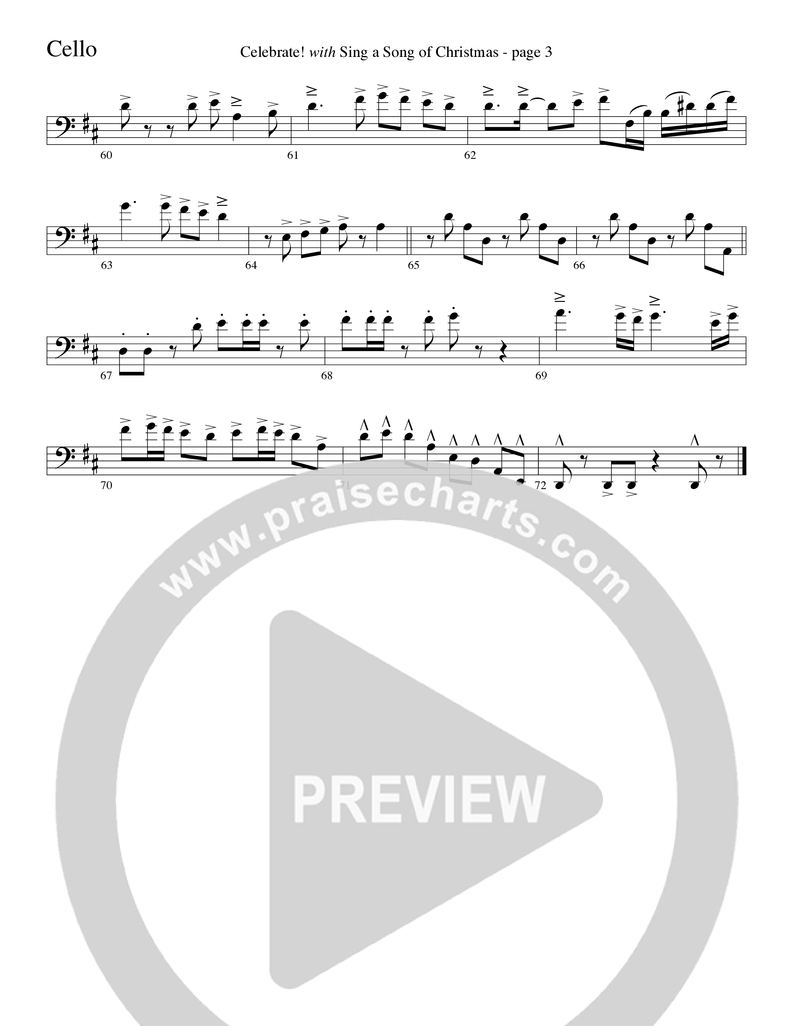 Celebrate (with Sing A Song Of Christmas) (Choral Anthem SATB) Cello (Word Music Choral / Arr. David Clydesdale)