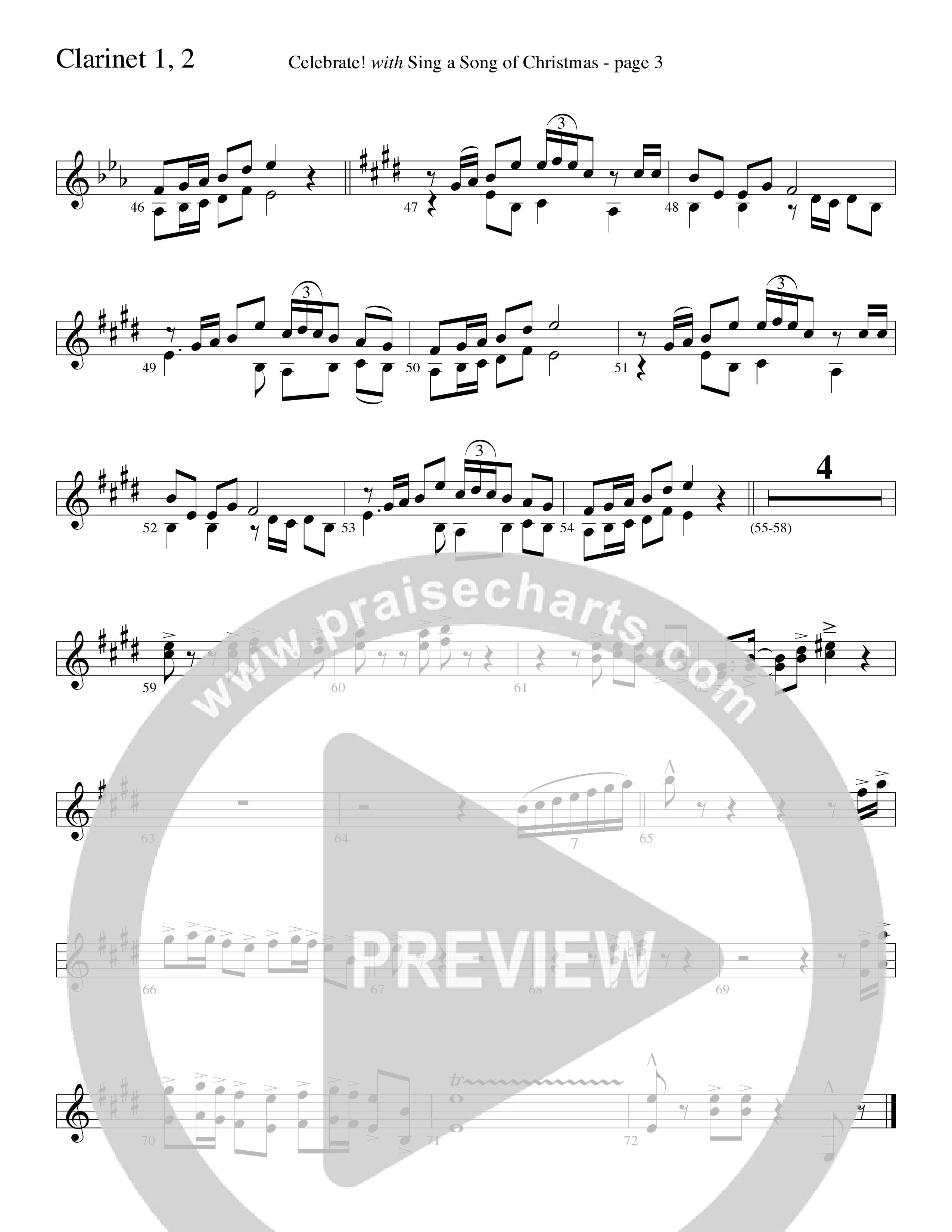 Celebrate (with Sing A Song Of Christmas) (Choral Anthem SATB) Clarinet 1/2 (Word Music Choral / Arr. David Clydesdale)