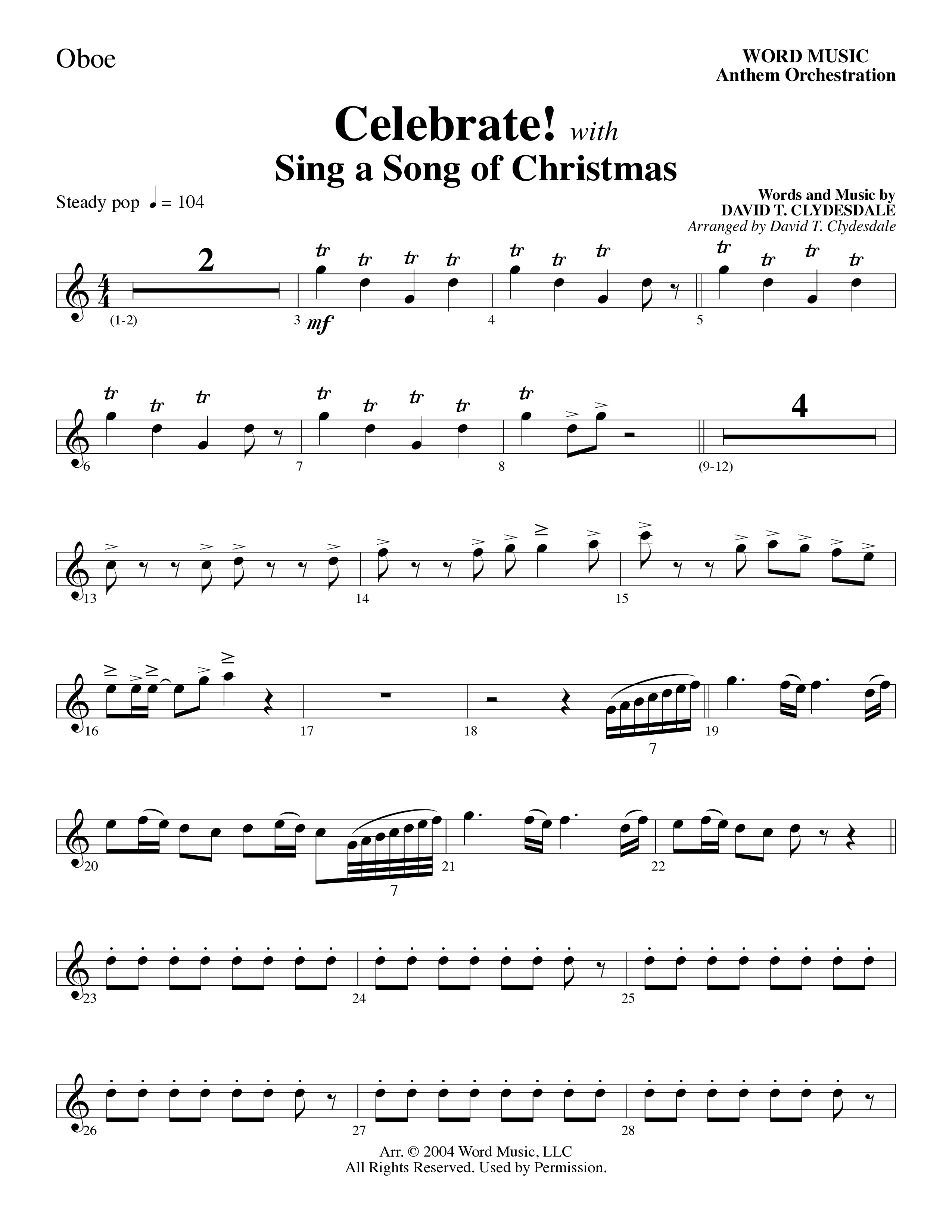 Celebrate (with Sing A Song Of Christmas) (Choral Anthem SATB) Oboe (Word Music Choral / Arr. David Clydesdale)