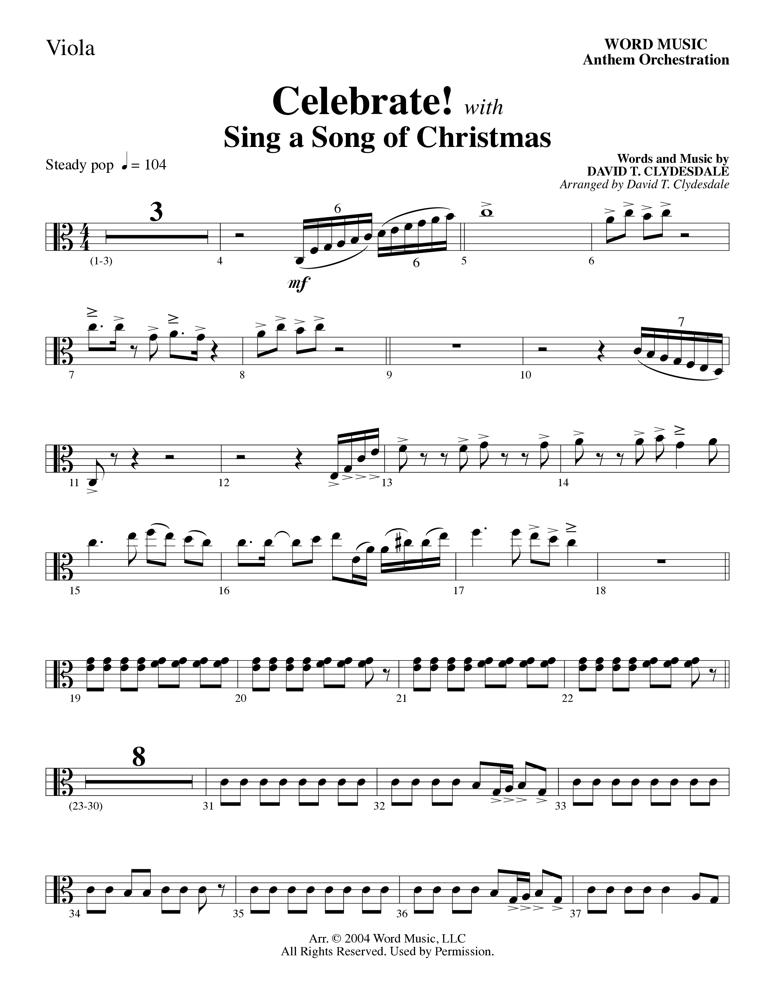 Celebrate (with Sing A Song Of Christmas) (Choral Anthem SATB) Viola (Word Music Choral / Arr. David Clydesdale)
