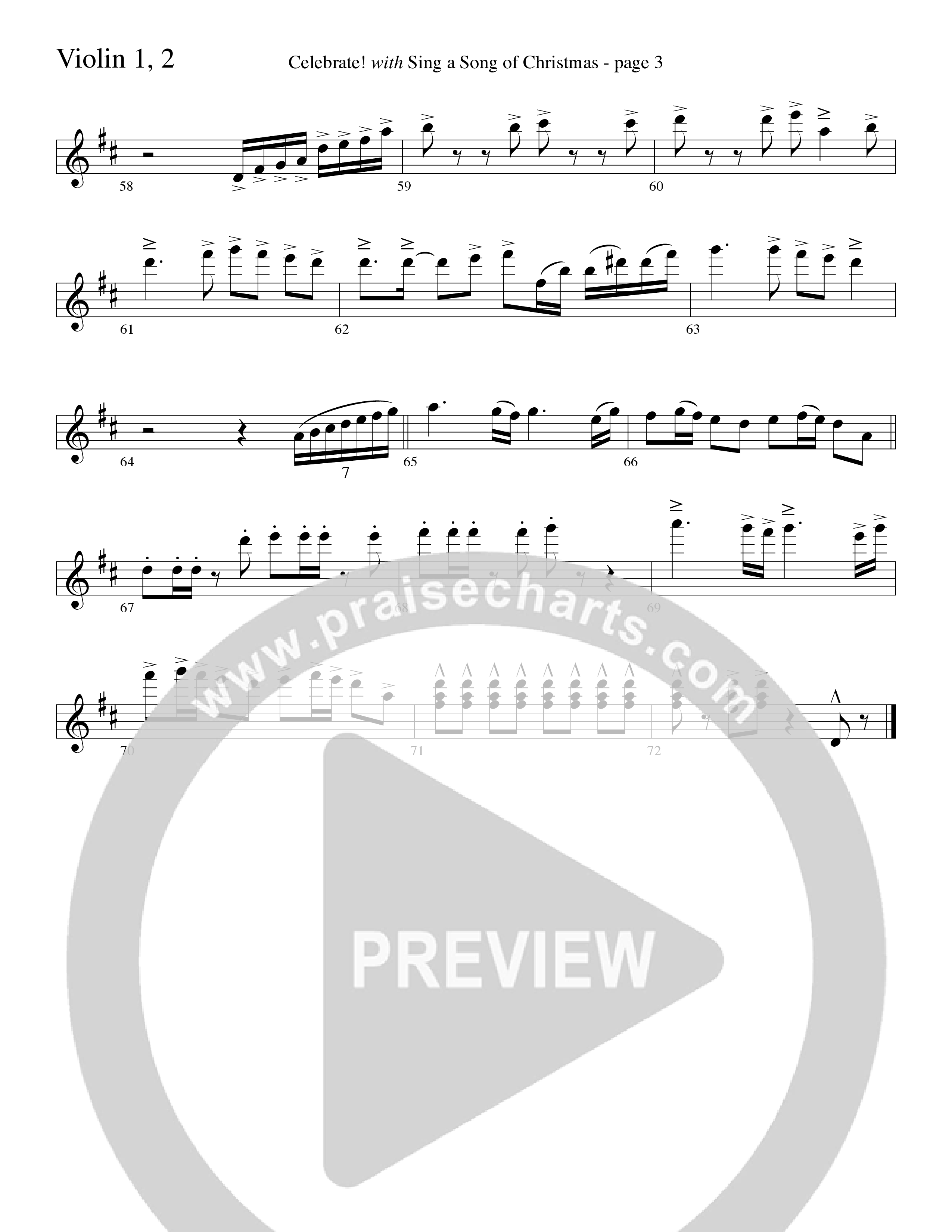 Celebrate (with Sing A Song Of Christmas) (Choral Anthem SATB) Violin 1/2 (Word Music Choral / Arr. David Clydesdale)