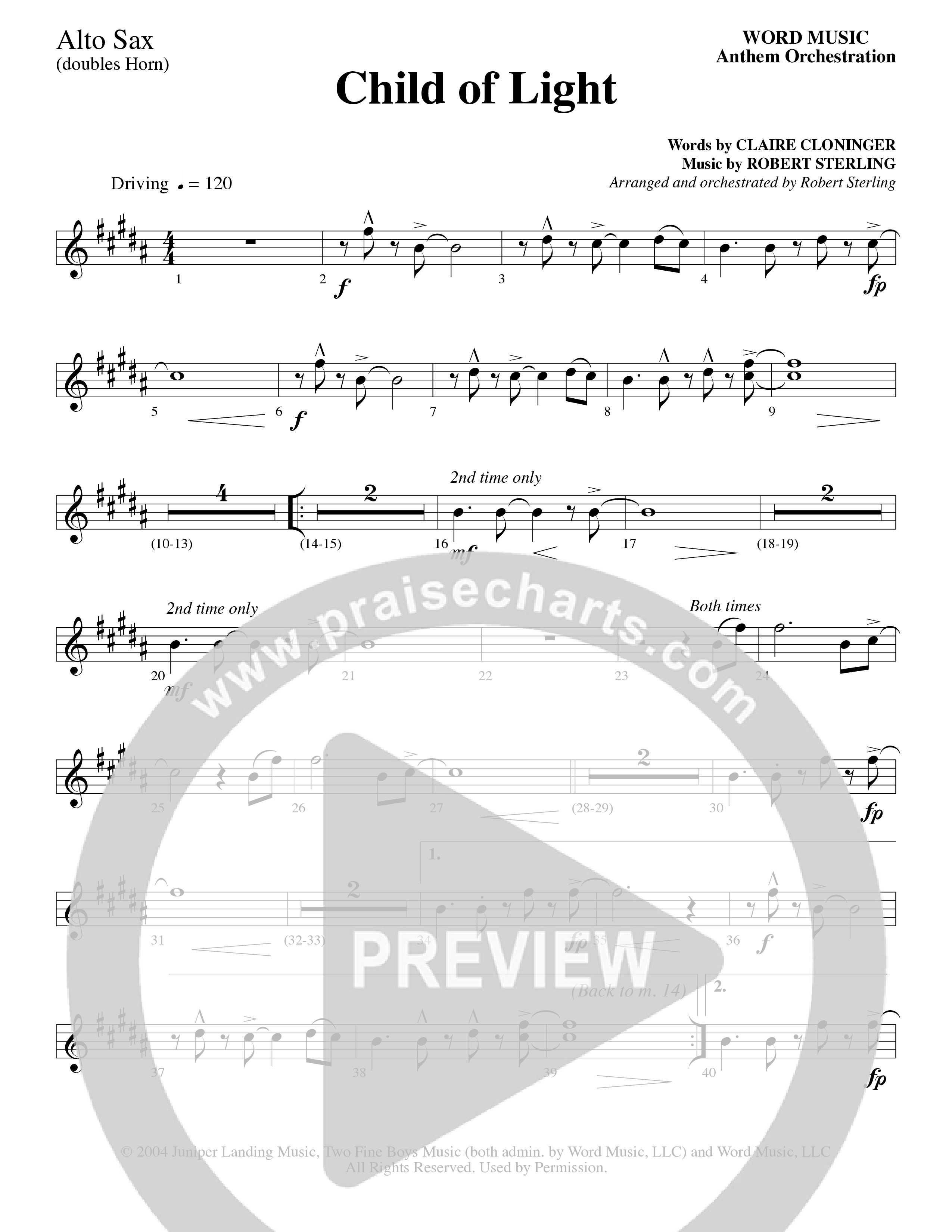 Child Of Light (Choral Anthem SATB) Alto Sax (Word Music Choral / Arr. Robert Sterling)
