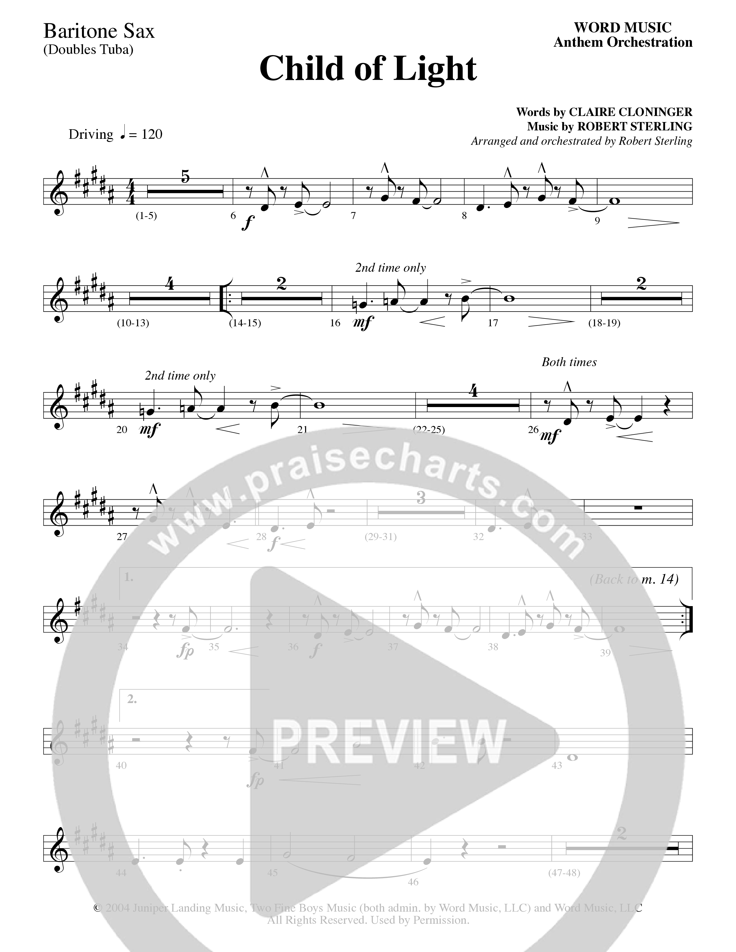 Child Of Light (Choral Anthem SATB) Bari Sax (Word Music Choral / Arr. Robert Sterling)