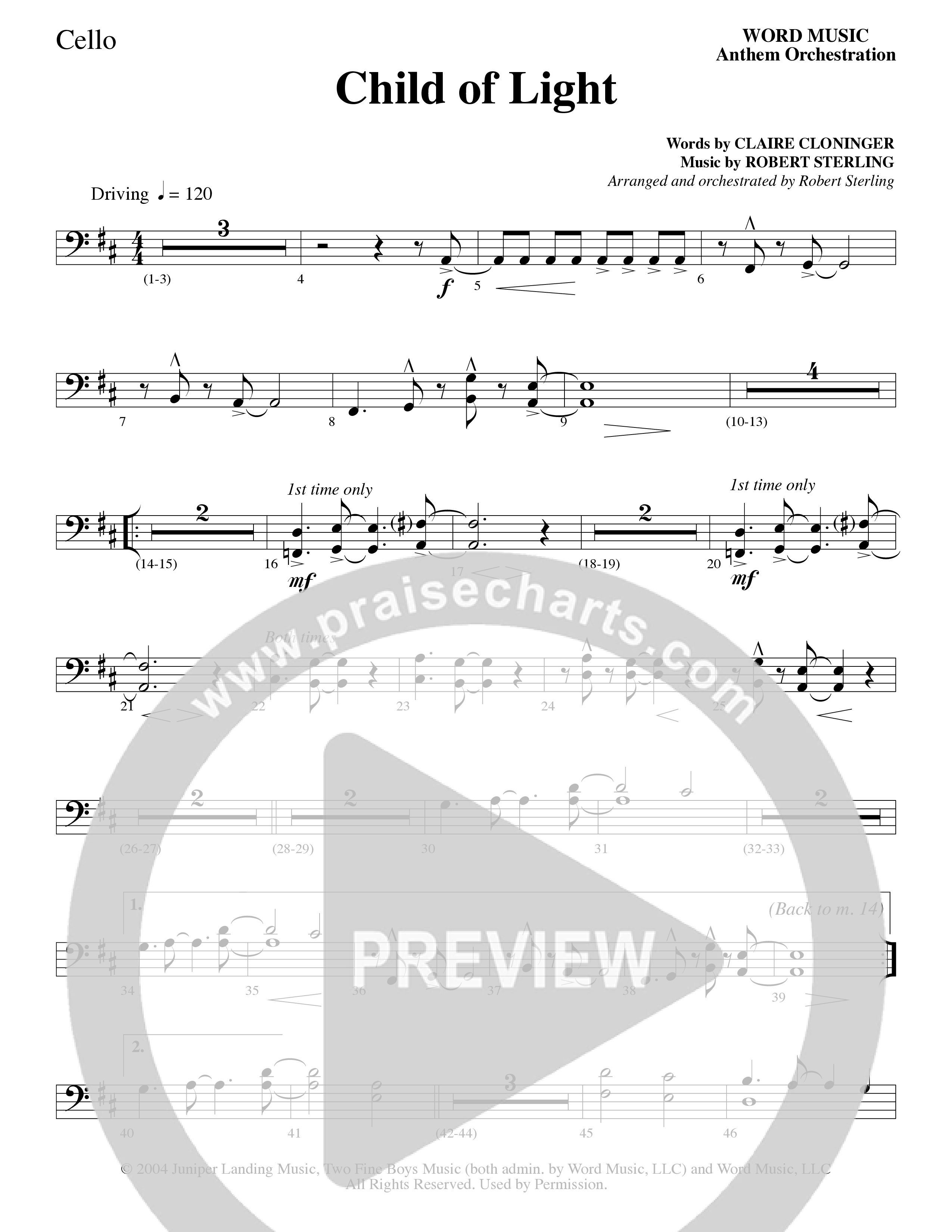 Child Of Light (Choral Anthem SATB) Cello (Word Music Choral / Arr. Robert Sterling)