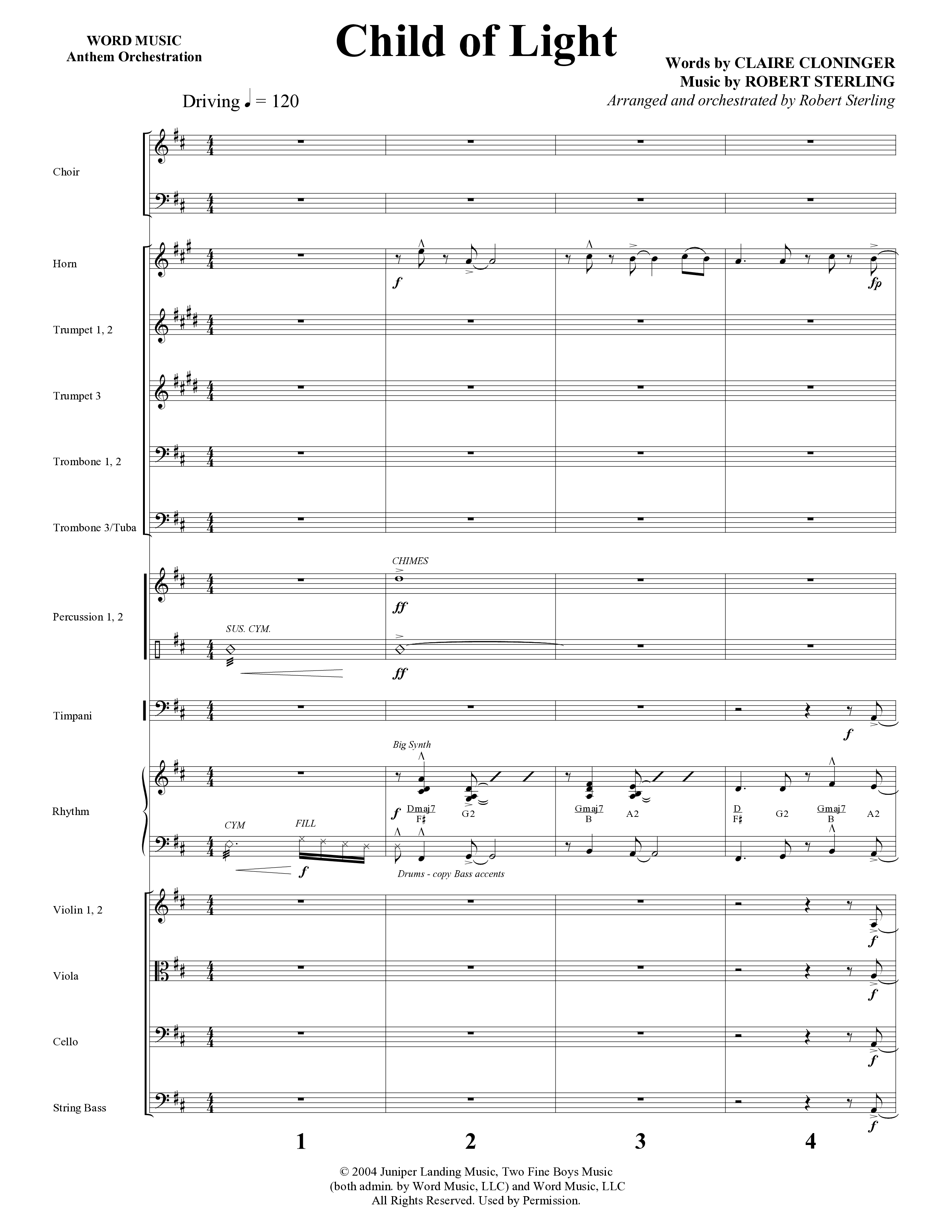 Child Of Light (Choral Anthem SATB) Conductor's Score (Word Music Choral / Arr. Robert Sterling)