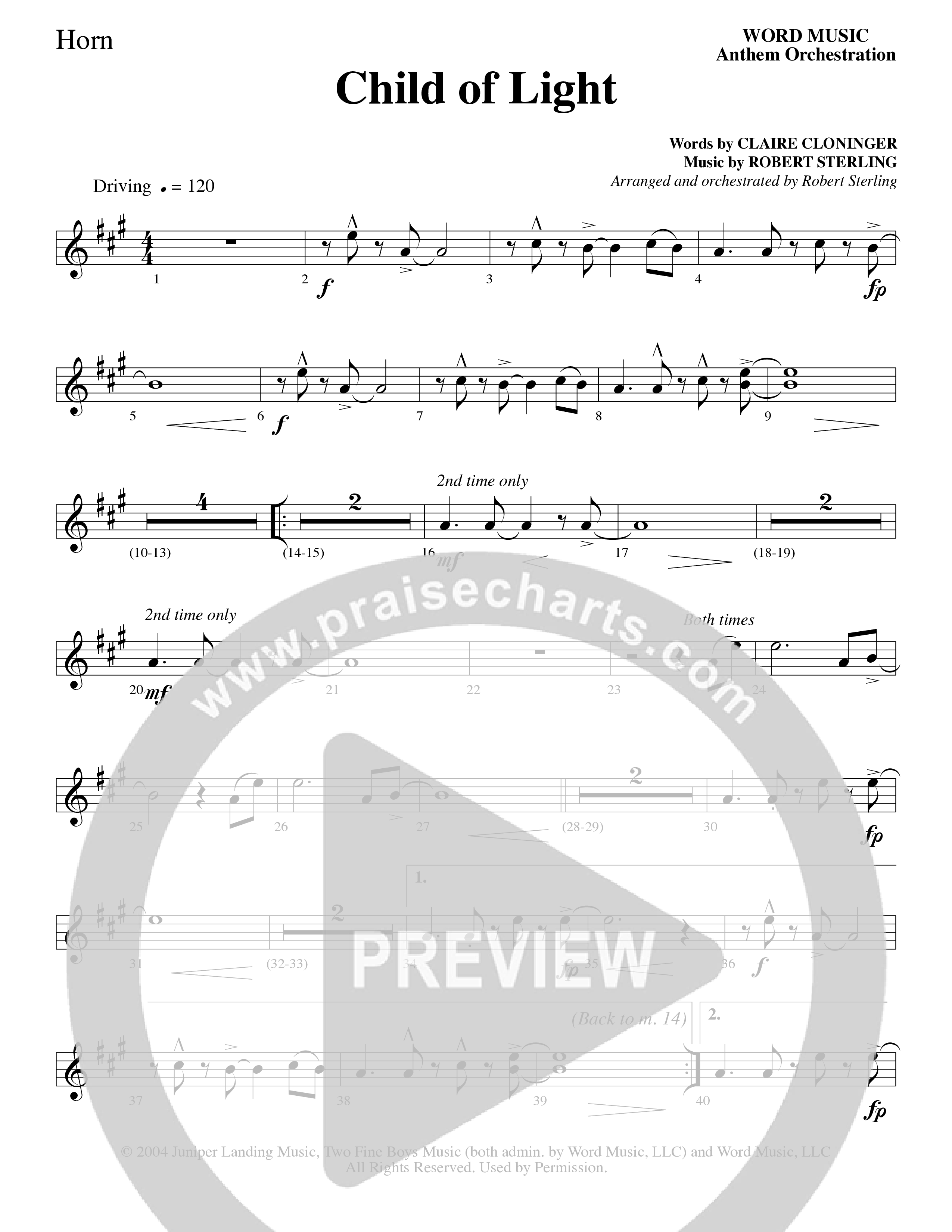 Child Of Light (Choral Anthem SATB) French Horn (Word Music Choral / Arr. Robert Sterling)