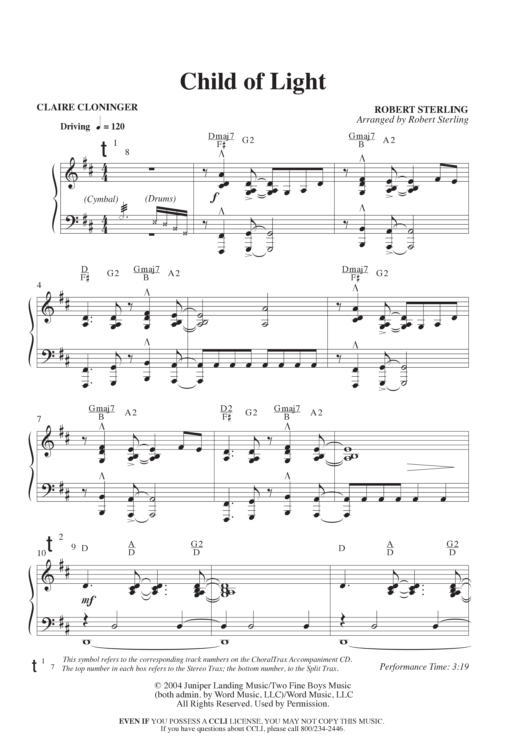 Child Of Light (Choral Anthem SATB) Anthem (SATB/Piano) (Word Music Choral / Arr. Robert Sterling)