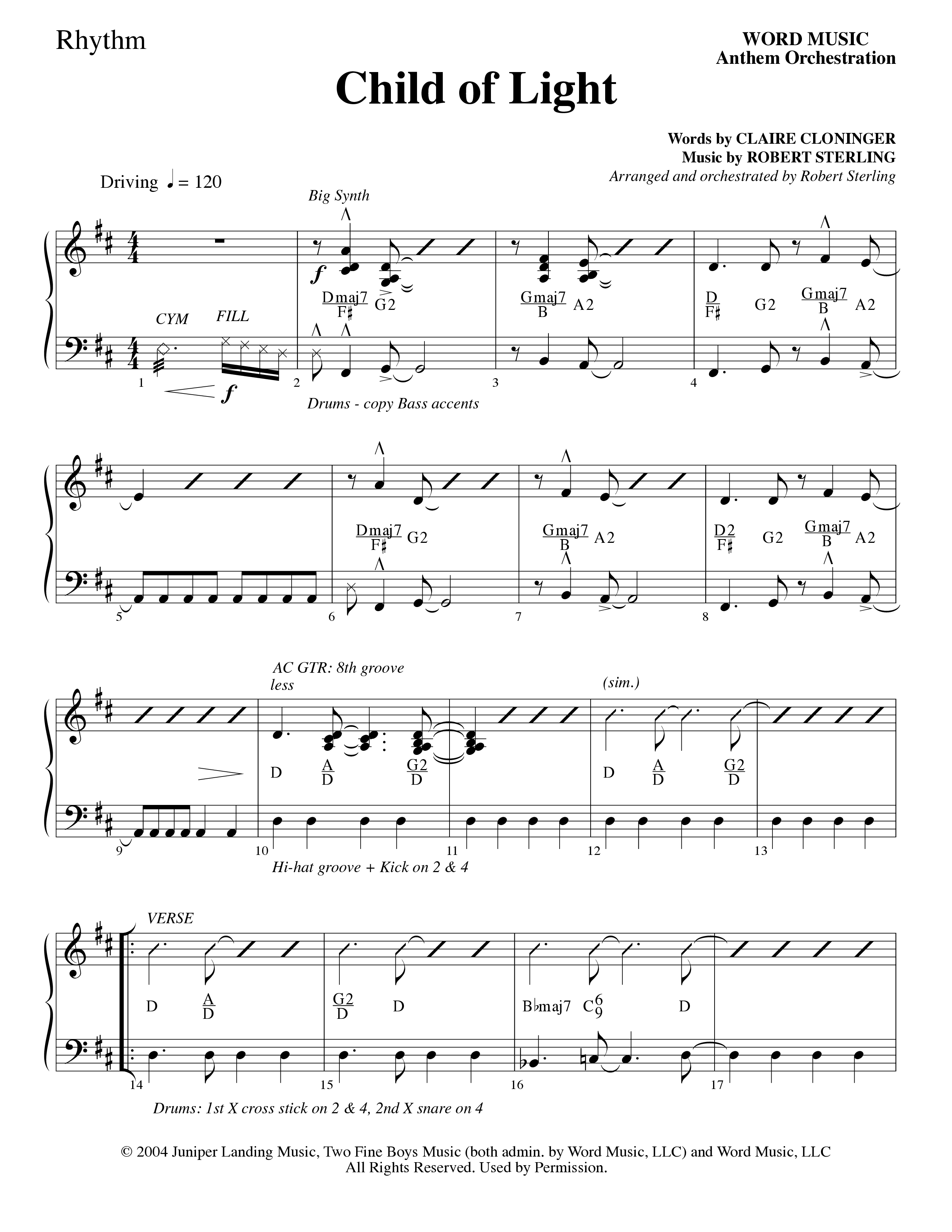Child Of Light (Choral Anthem SATB) Rhythm Chart (Word Music Choral / Arr. Robert Sterling)
