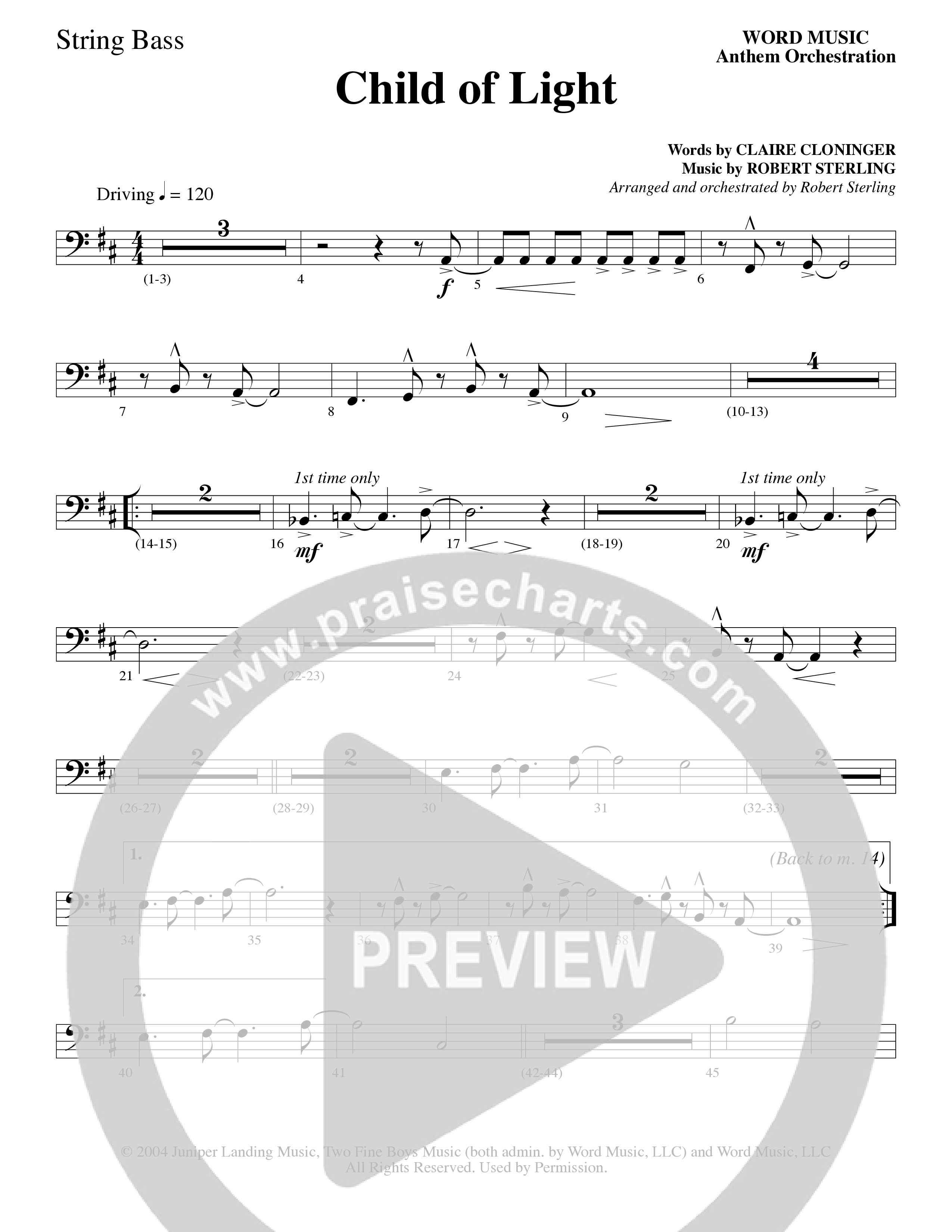 Child Of Light (Choral Anthem SATB) String Bass (Word Music Choral / Arr. Robert Sterling)