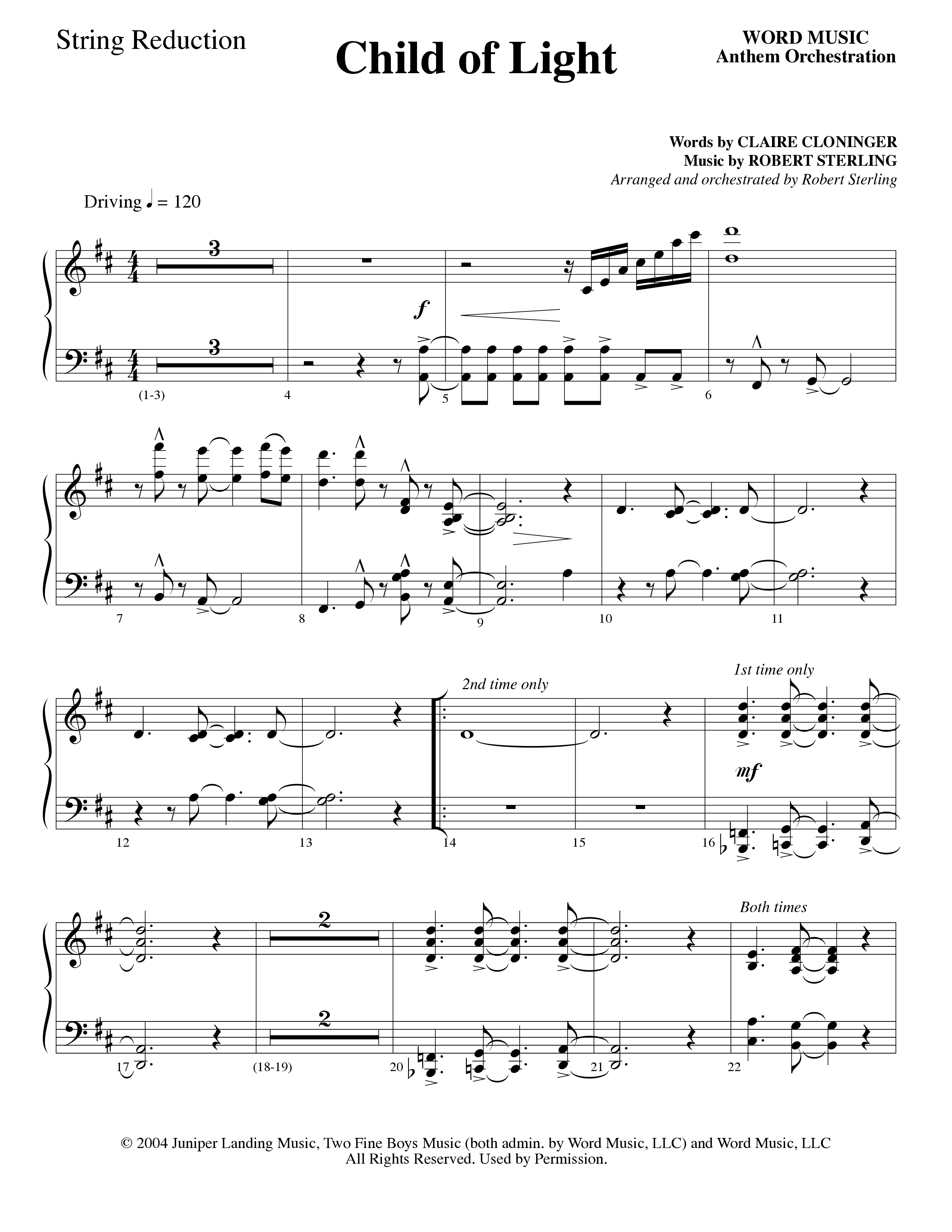Child Of Light (Choral Anthem SATB) String Reduction (Word Music Choral / Arr. Robert Sterling)