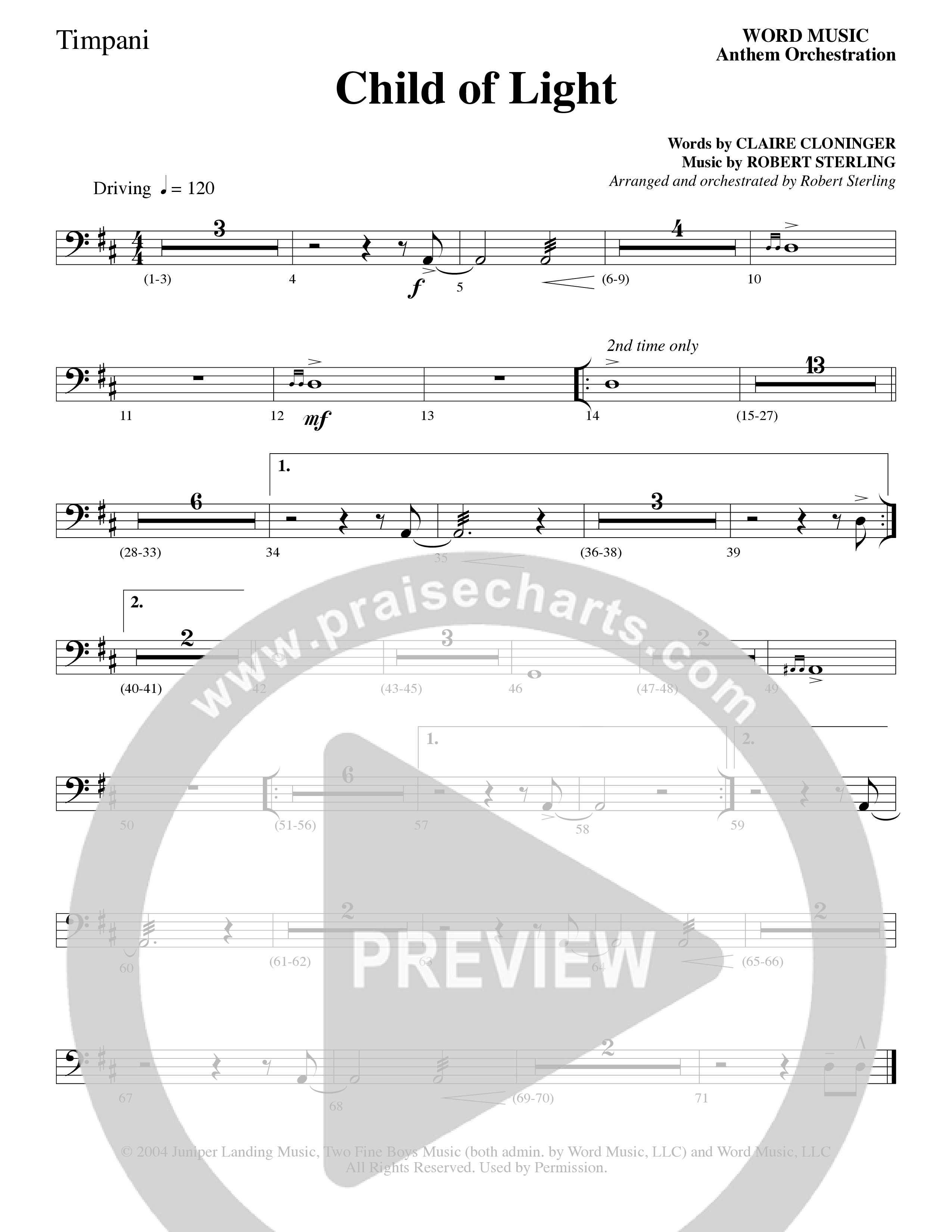 Child Of Light (Choral Anthem SATB) Timpani (Word Music Choral / Arr. Robert Sterling)
