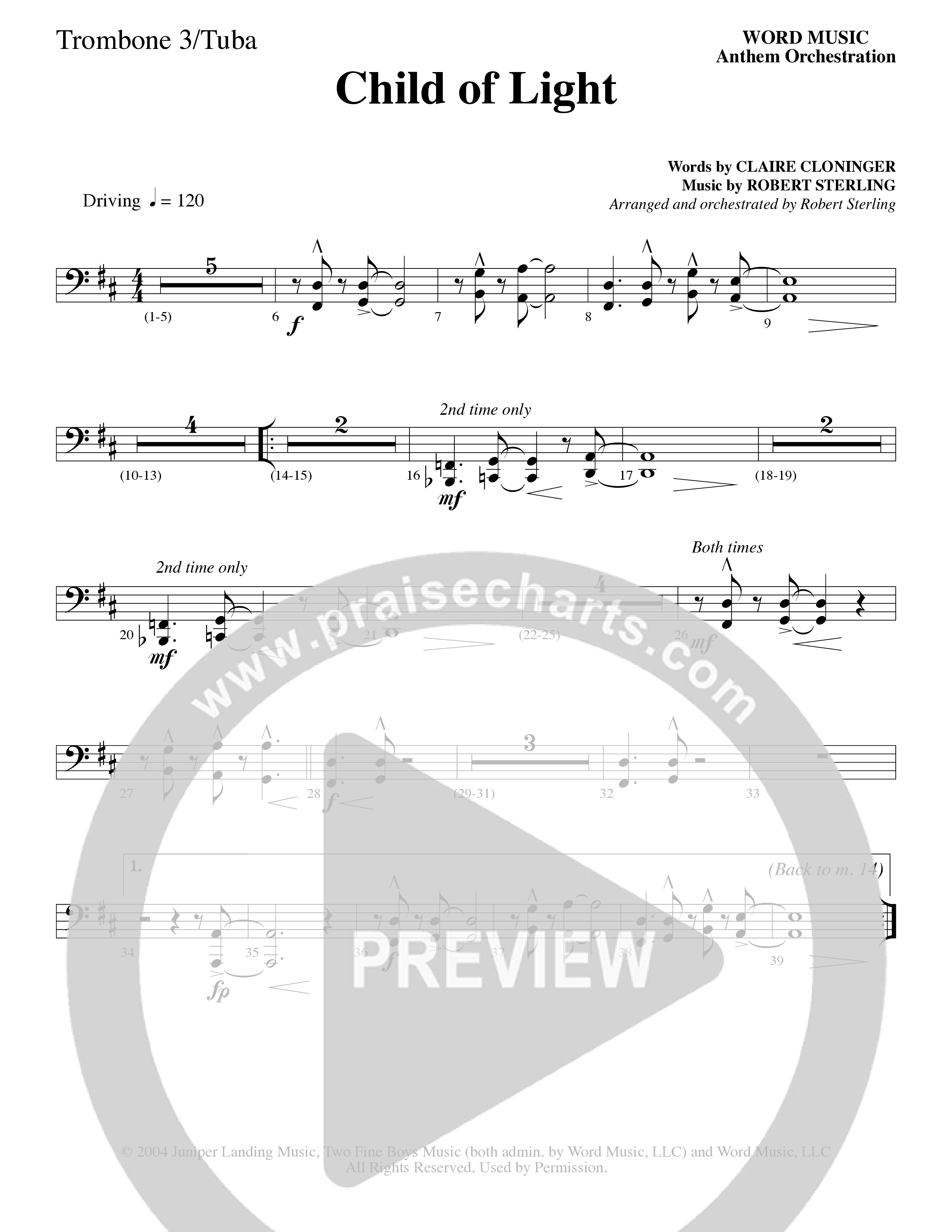 Child Of Light (Choral Anthem SATB) Trombone 3/Tuba (Word Music Choral / Arr. Robert Sterling)