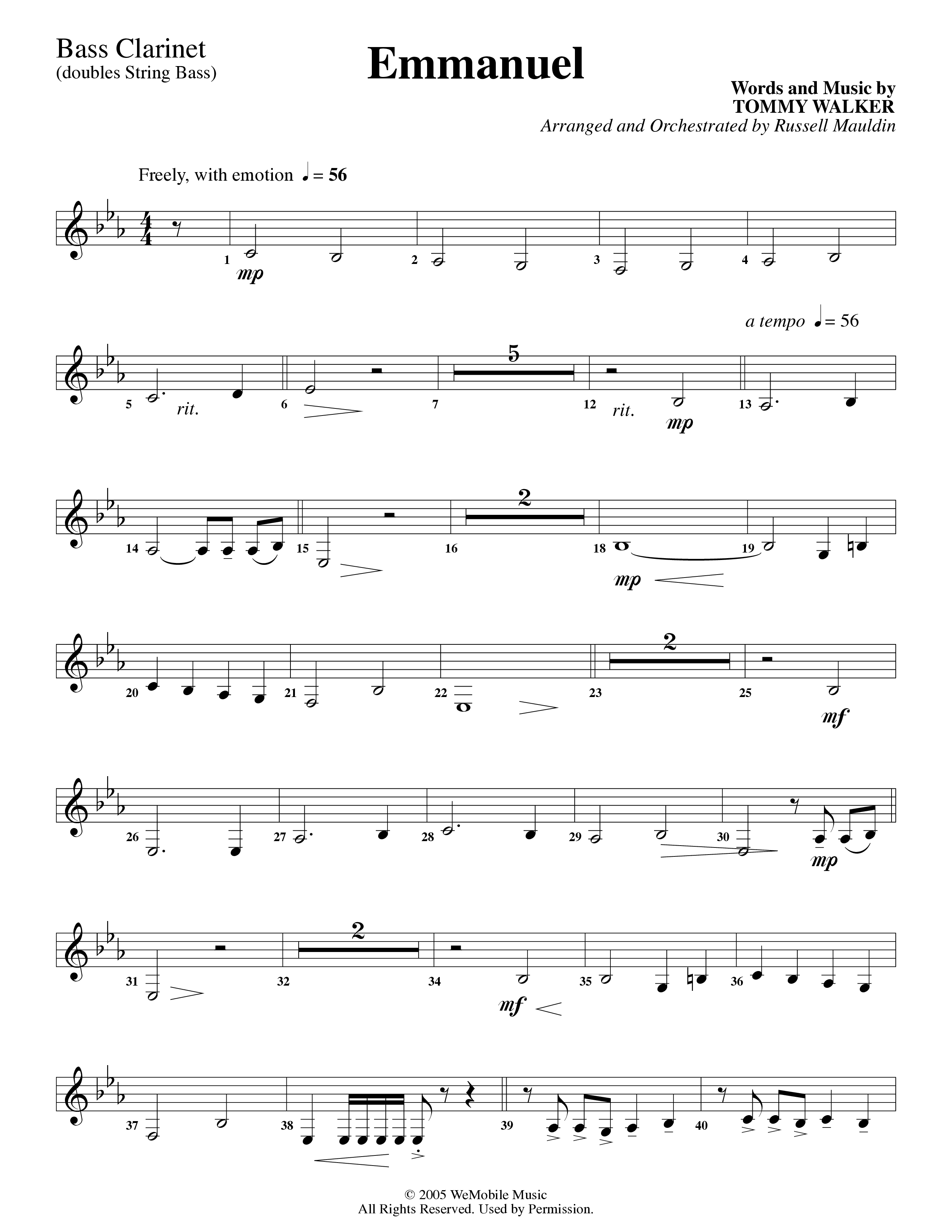 Emmanuel (Choral Anthem SATB) Bass Clarinet (Word Music Choral / Arr. Russell Mauldin)