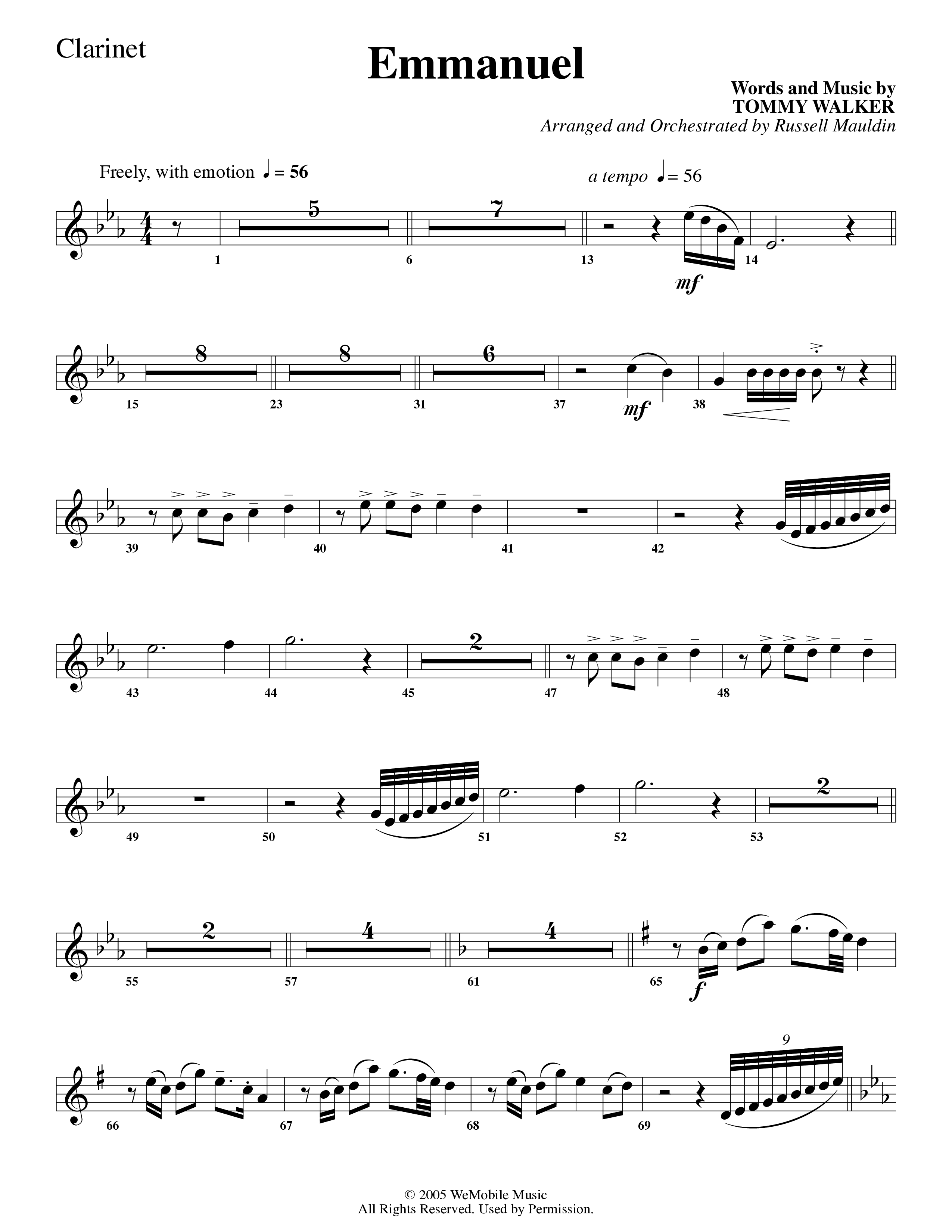 Emmanuel (Choral Anthem SATB) Clarinet (Word Music Choral / Arr. Russell Mauldin)