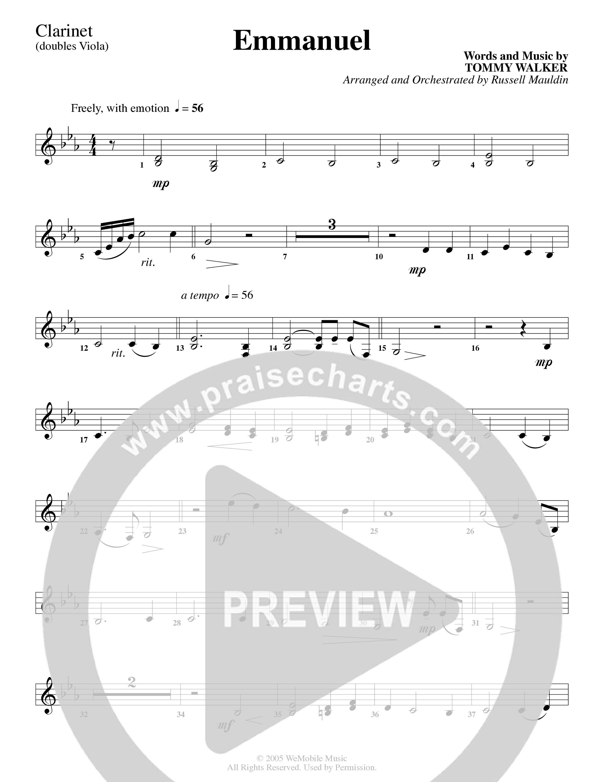 Emmanuel (Choral Anthem SATB) Clarinet (Word Music Choral / Arr. Russell Mauldin)