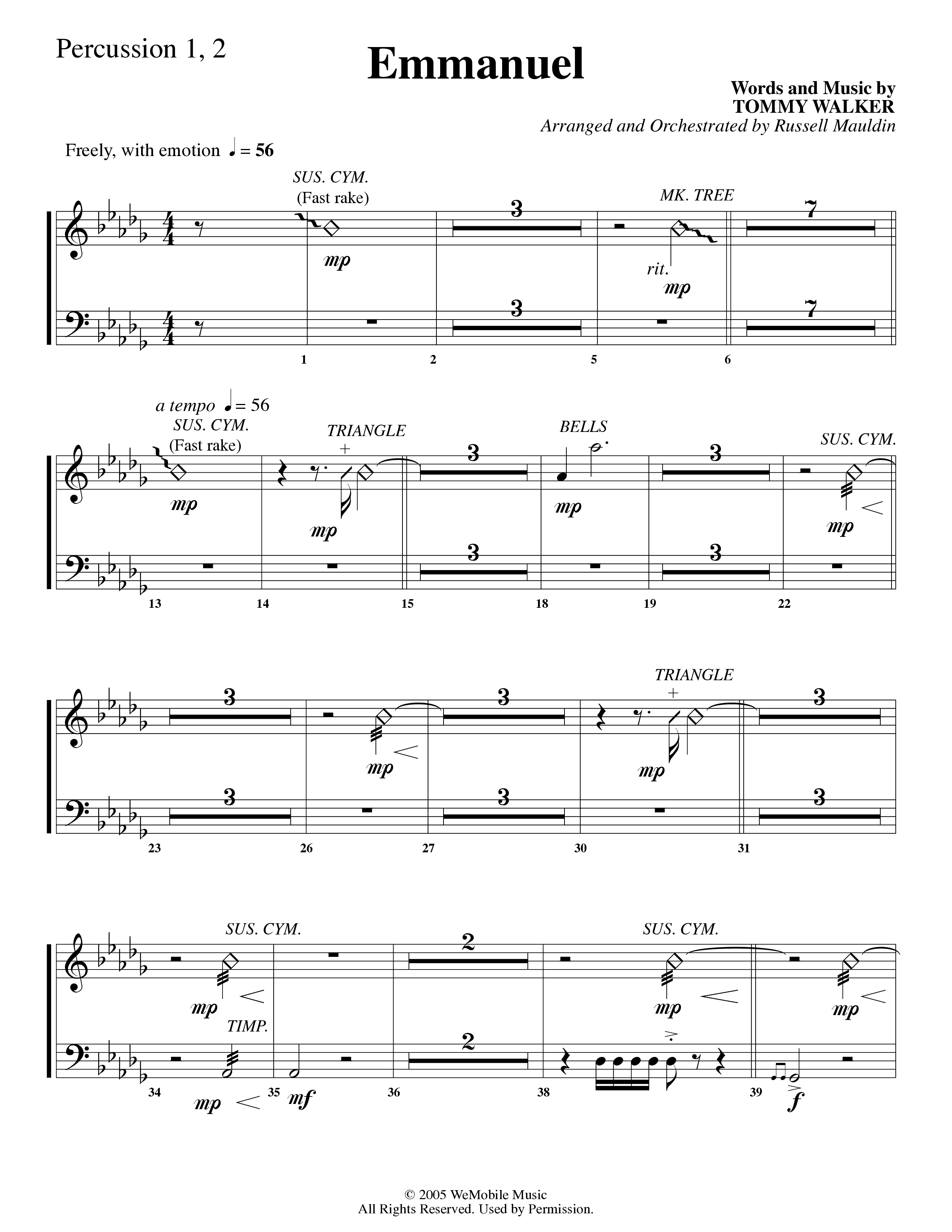 Emmanuel (Choral Anthem SATB) Percussion 1/2 (Word Music Choral / Arr. Russell Mauldin)
