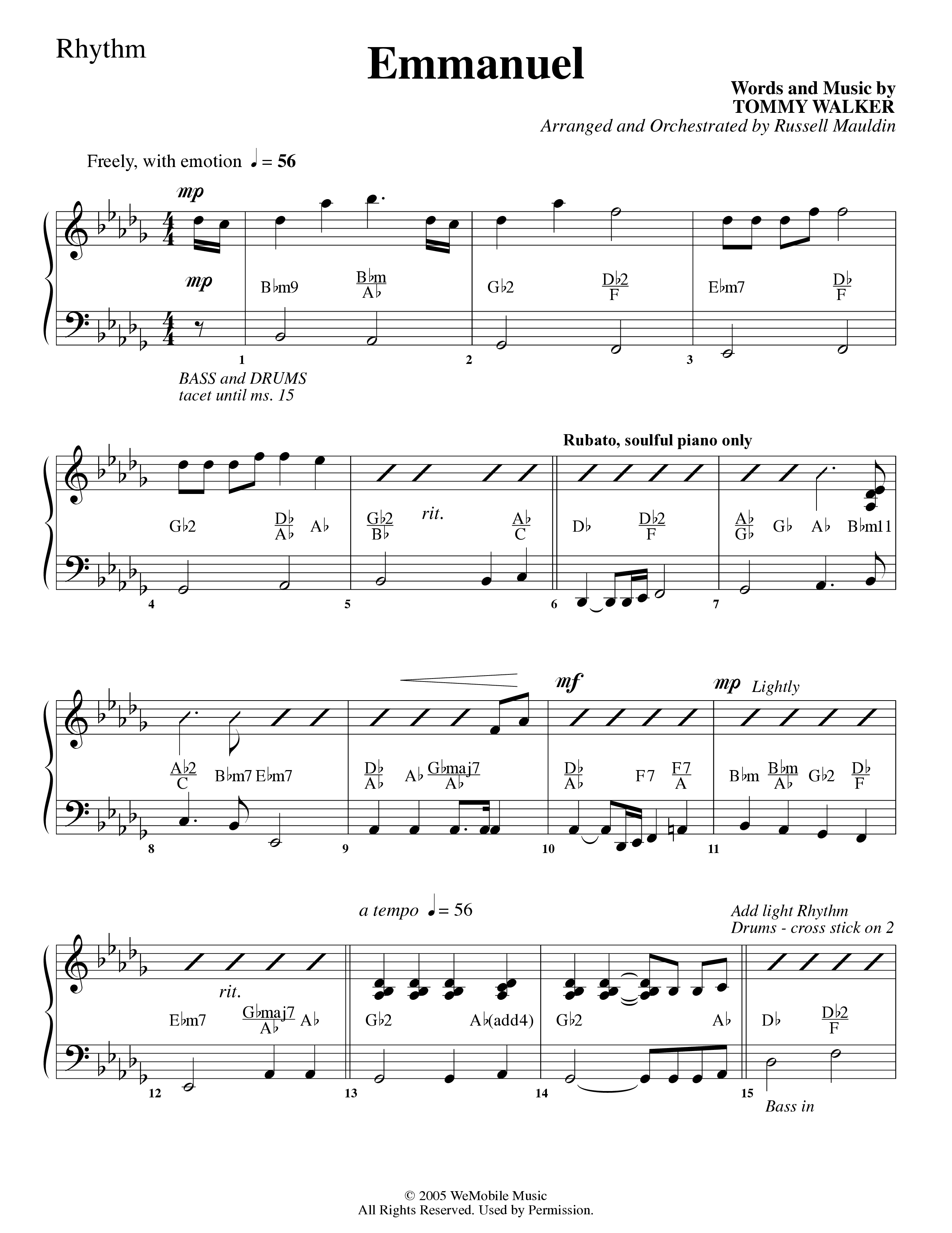 Emmanuel (Choral Anthem SATB) Rhythm Chart (Word Music Choral / Arr. Russell Mauldin)