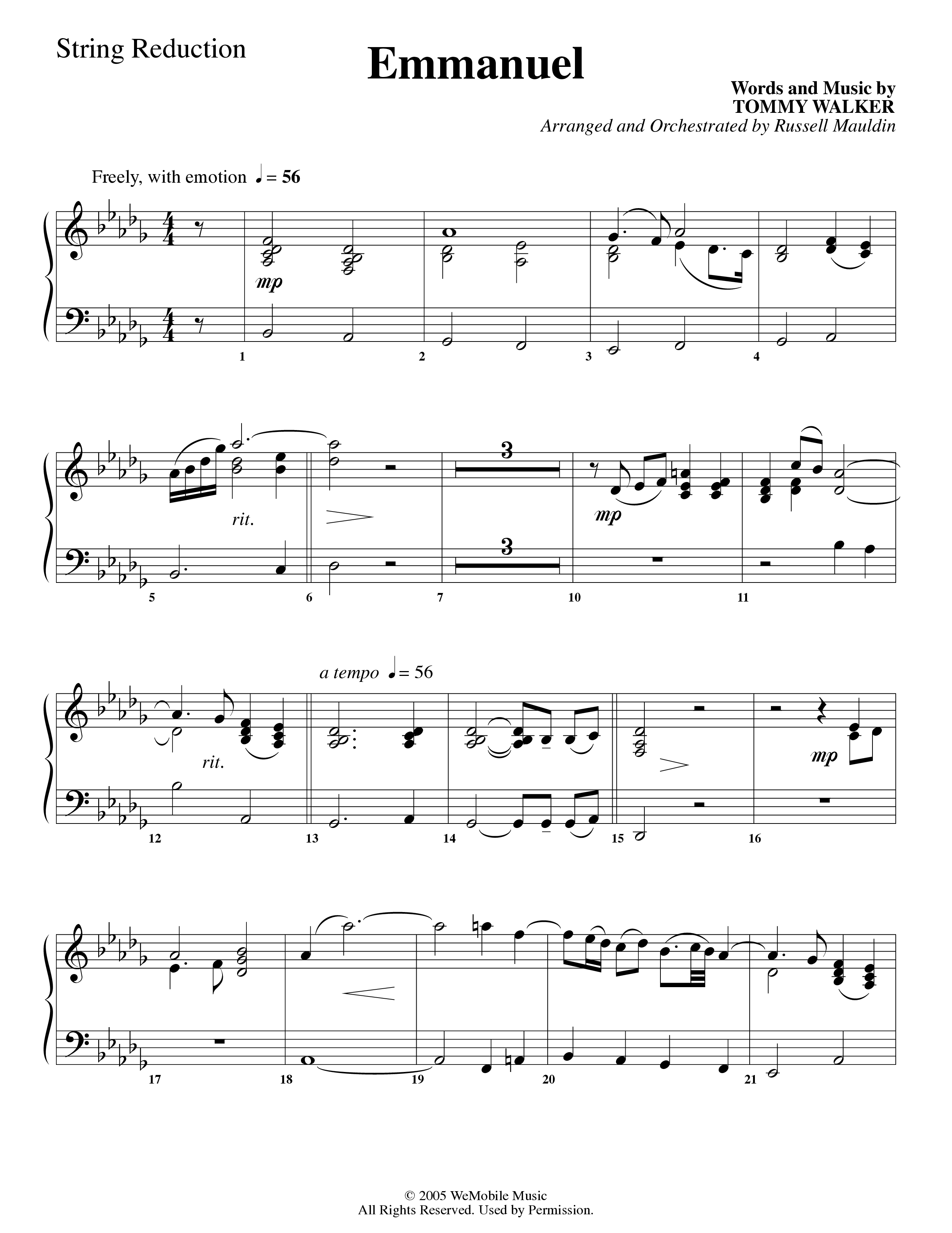 Emmanuel (Choral Anthem SATB) String Reduction (Word Music Choral / Arr. Russell Mauldin)