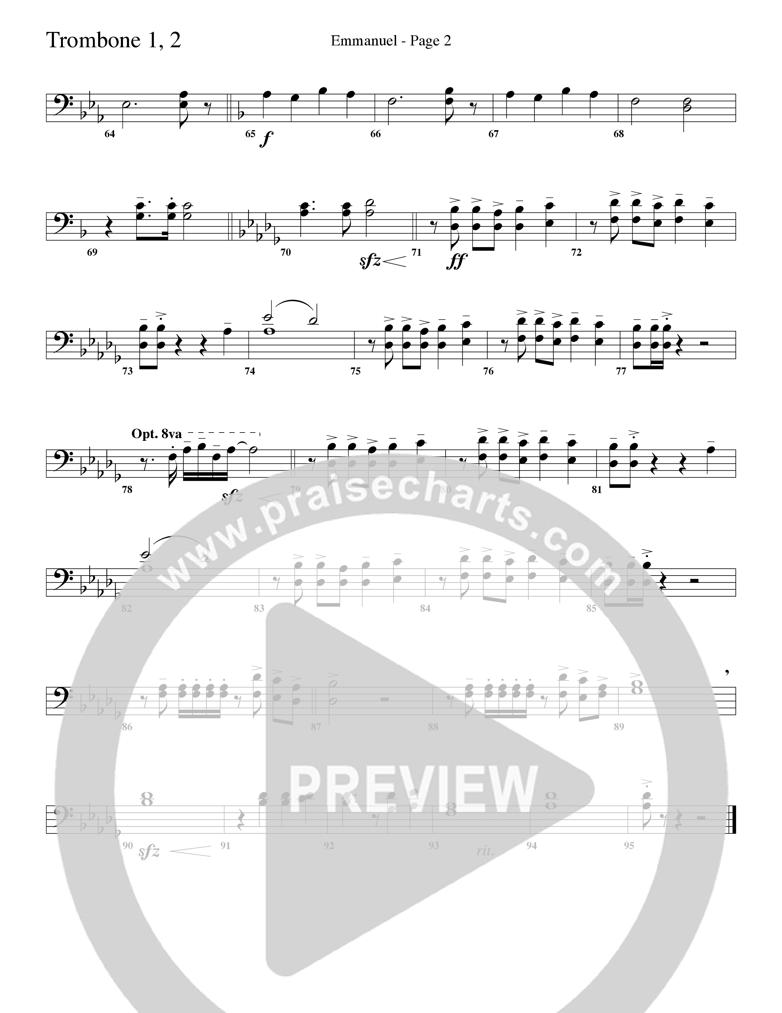 Emmanuel (Choral Anthem SATB) Trombone 1/2 (Word Music Choral / Arr. Russell Mauldin)