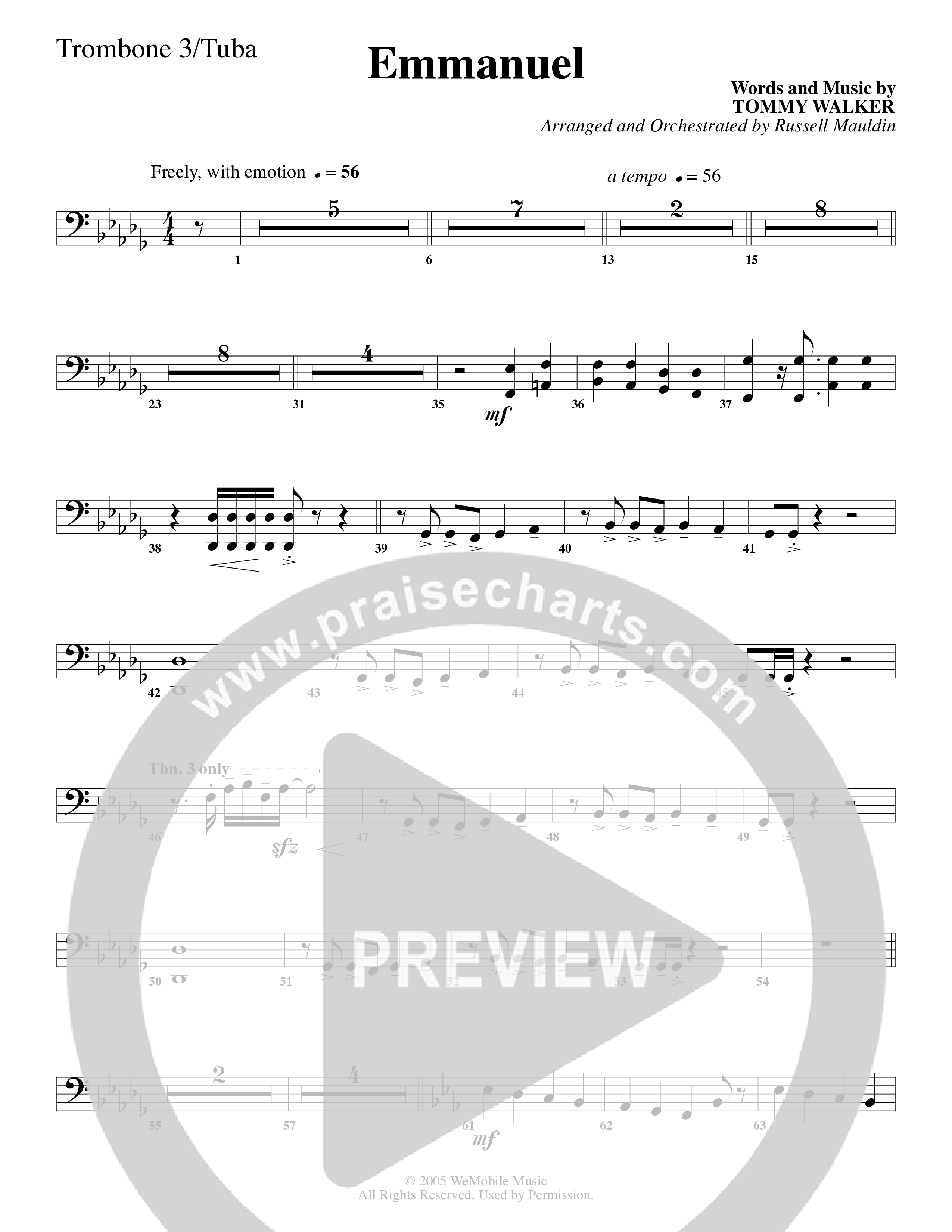 Emmanuel (Choral Anthem SATB) Trombone 3/Tuba (Word Music Choral / Arr. Russell Mauldin)