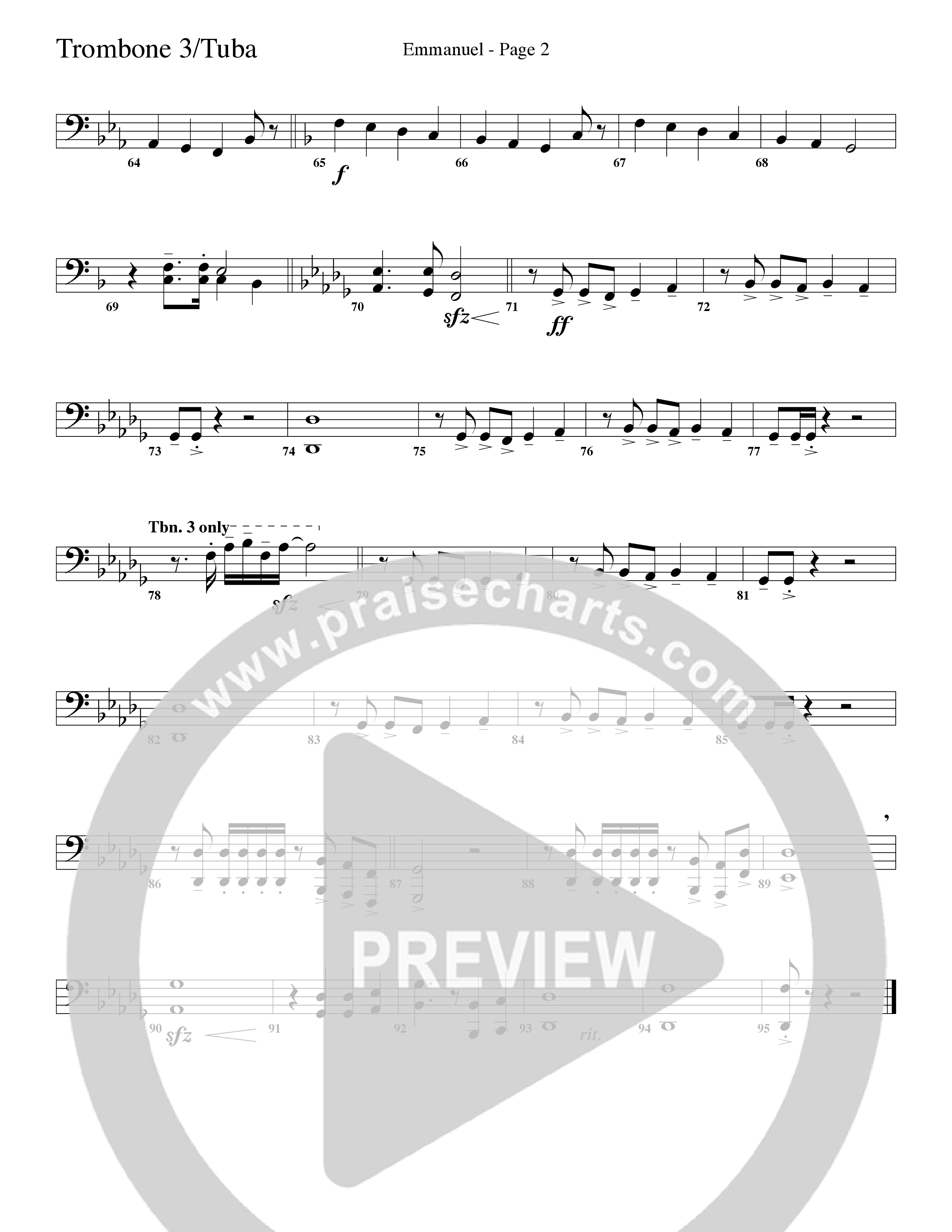 Emmanuel (Choral Anthem SATB) Trombone 3/Tuba (Word Music Choral / Arr. Russell Mauldin)