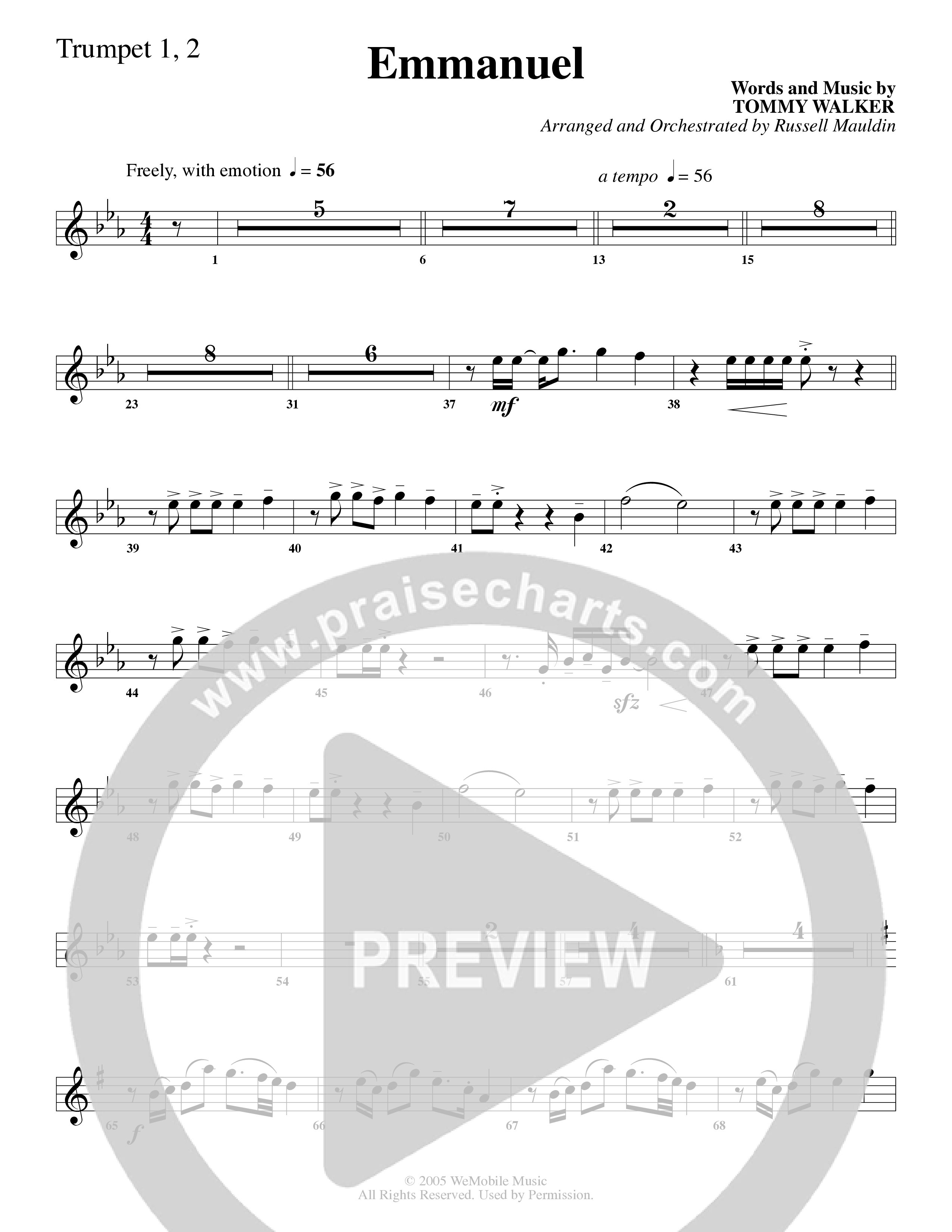 Emmanuel (Choral Anthem SATB) Trumpet 1,2 (Word Music Choral / Arr. Russell Mauldin)