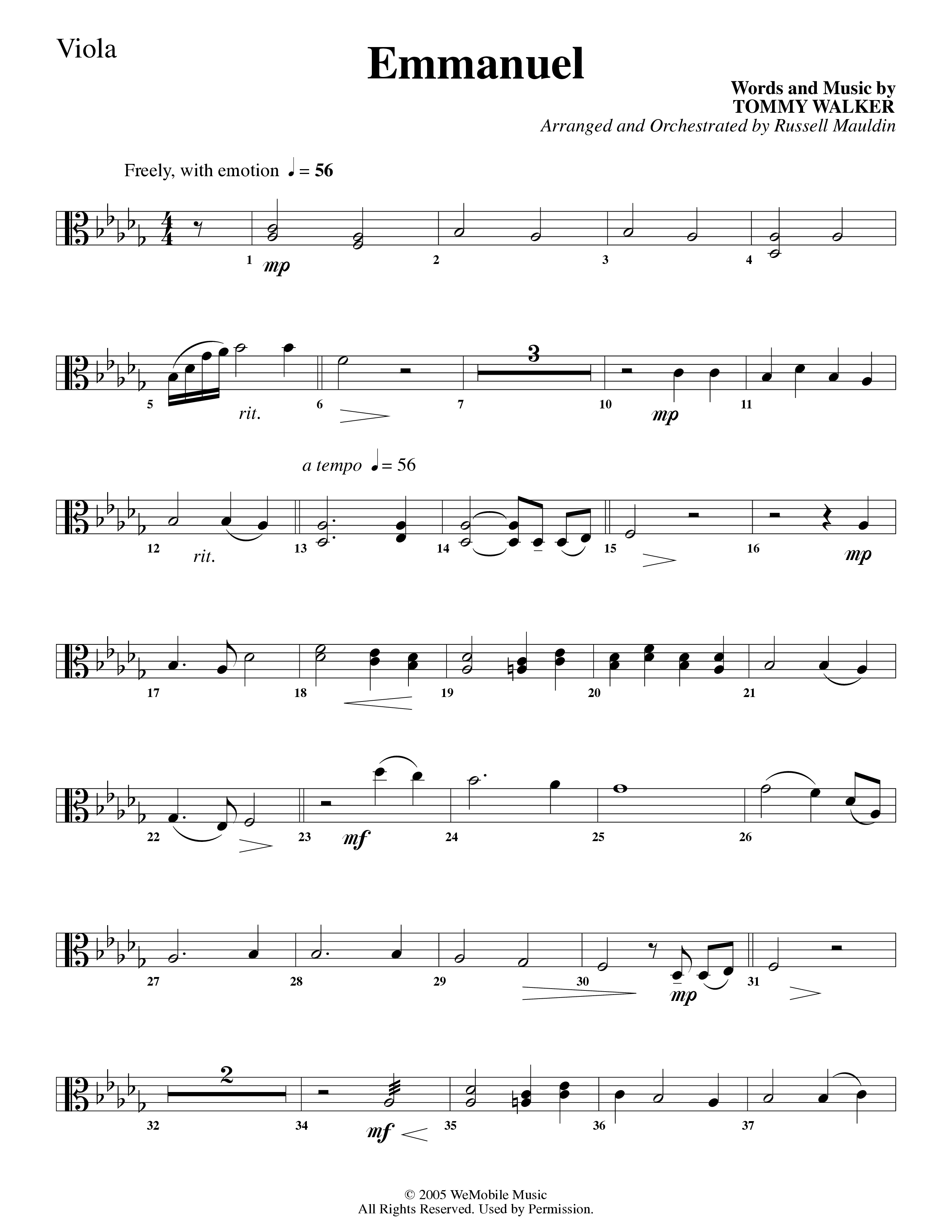 Emmanuel (Choral Anthem SATB) Viola (Word Music Choral / Arr. Russell Mauldin)