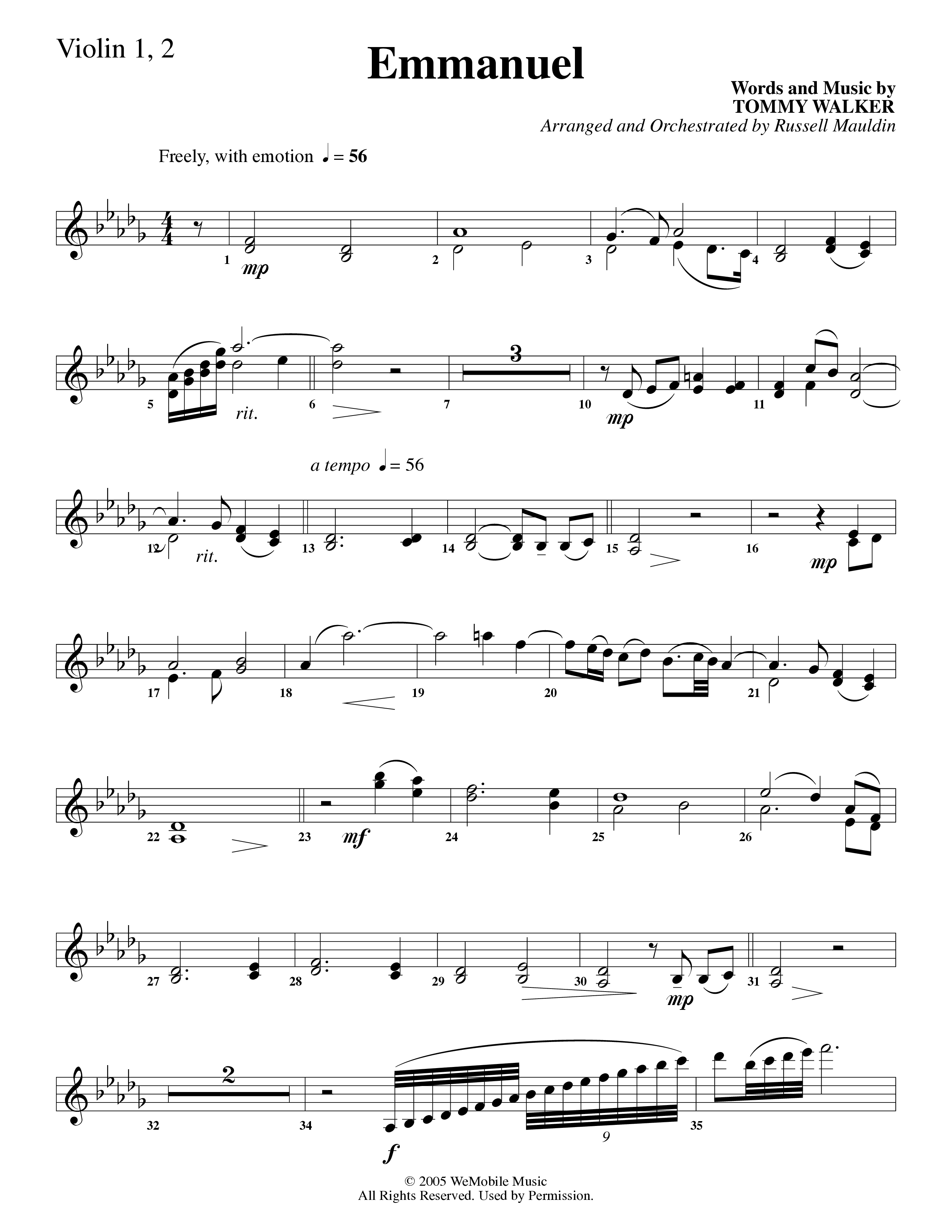 Emmanuel (Choral Anthem SATB) Violin 1/2 (Word Music Choral / Arr. Russell Mauldin)