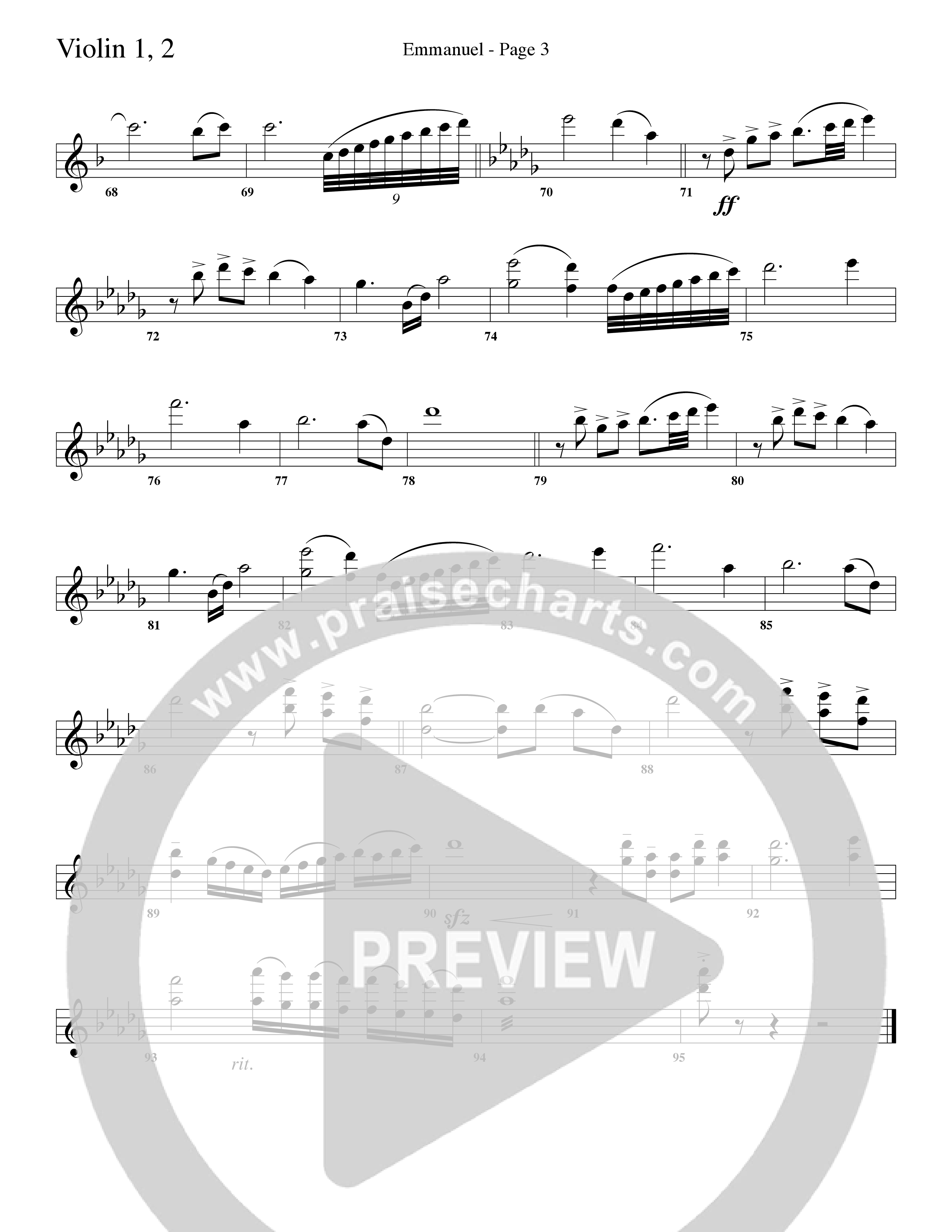 Emmanuel (Choral Anthem SATB) Violin 1/2 (Word Music Choral / Arr. Russell Mauldin)