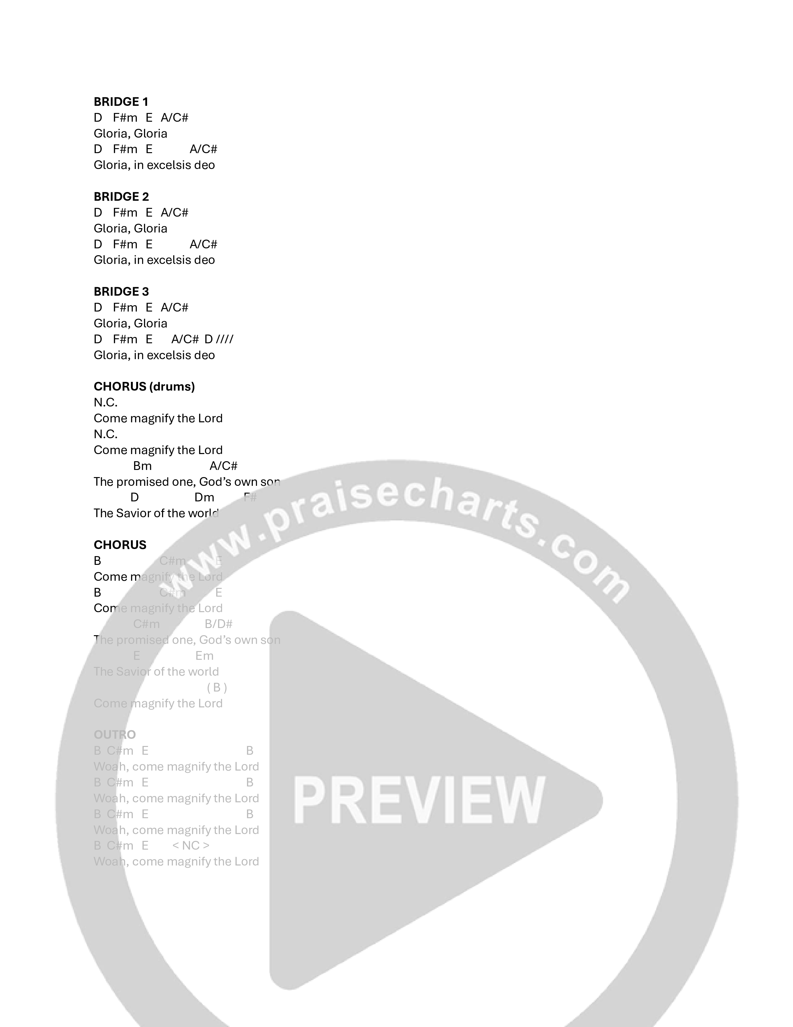 Come Magnify The Lord Chord Chart (Pistol Creek Music)