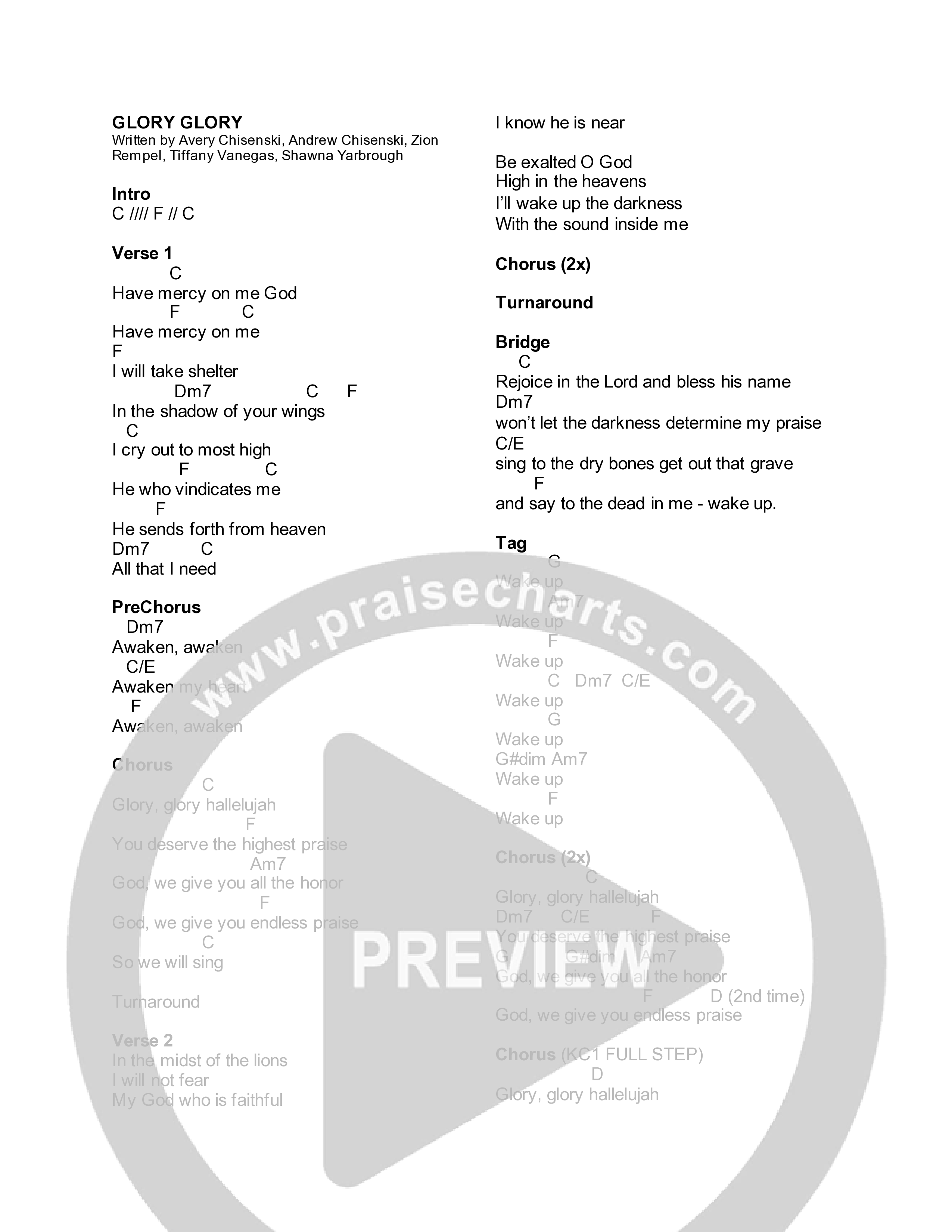 Glory Glory Chord Chart (29:11 Worship)
