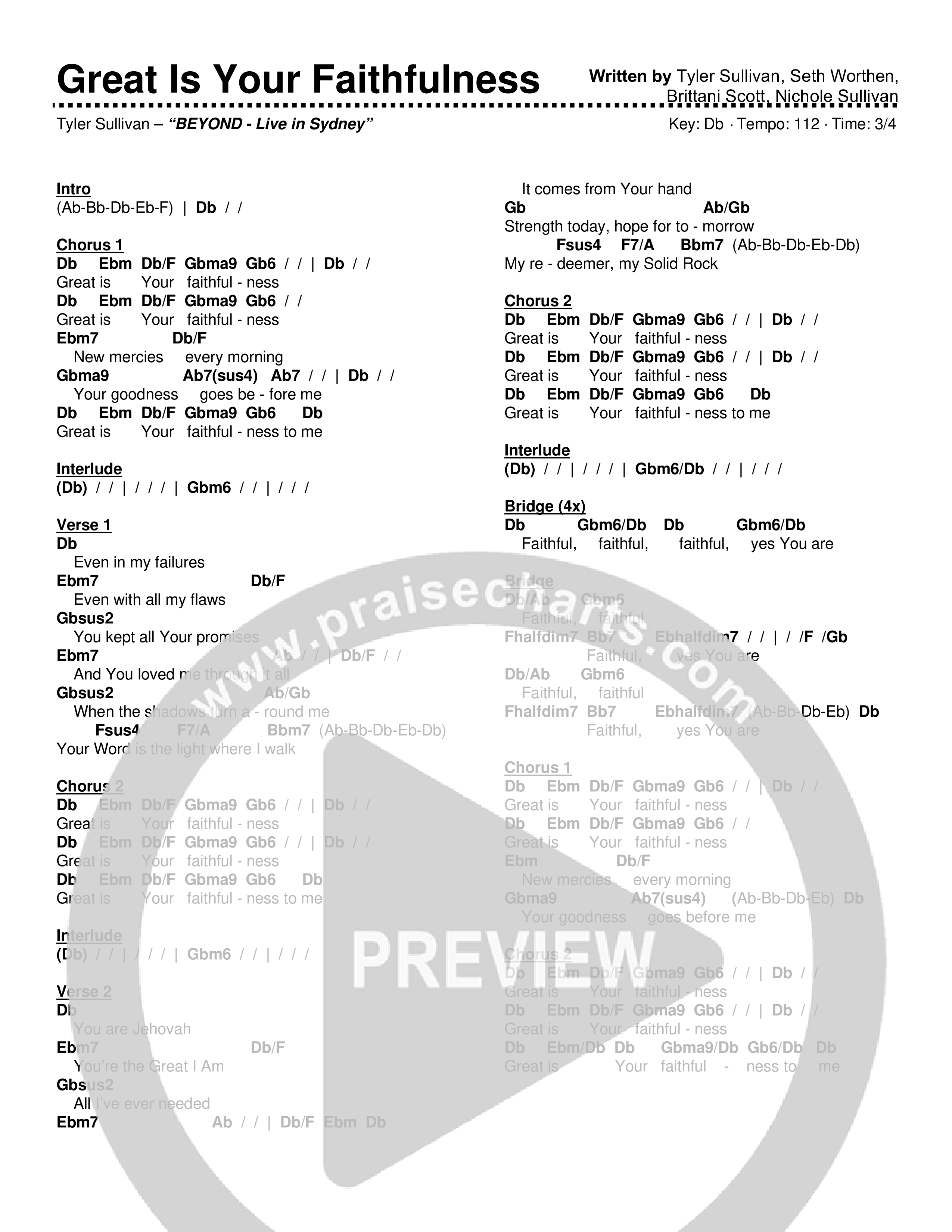 Great Is Your Faithfulness Chord Chart (Tyler Sullivan)