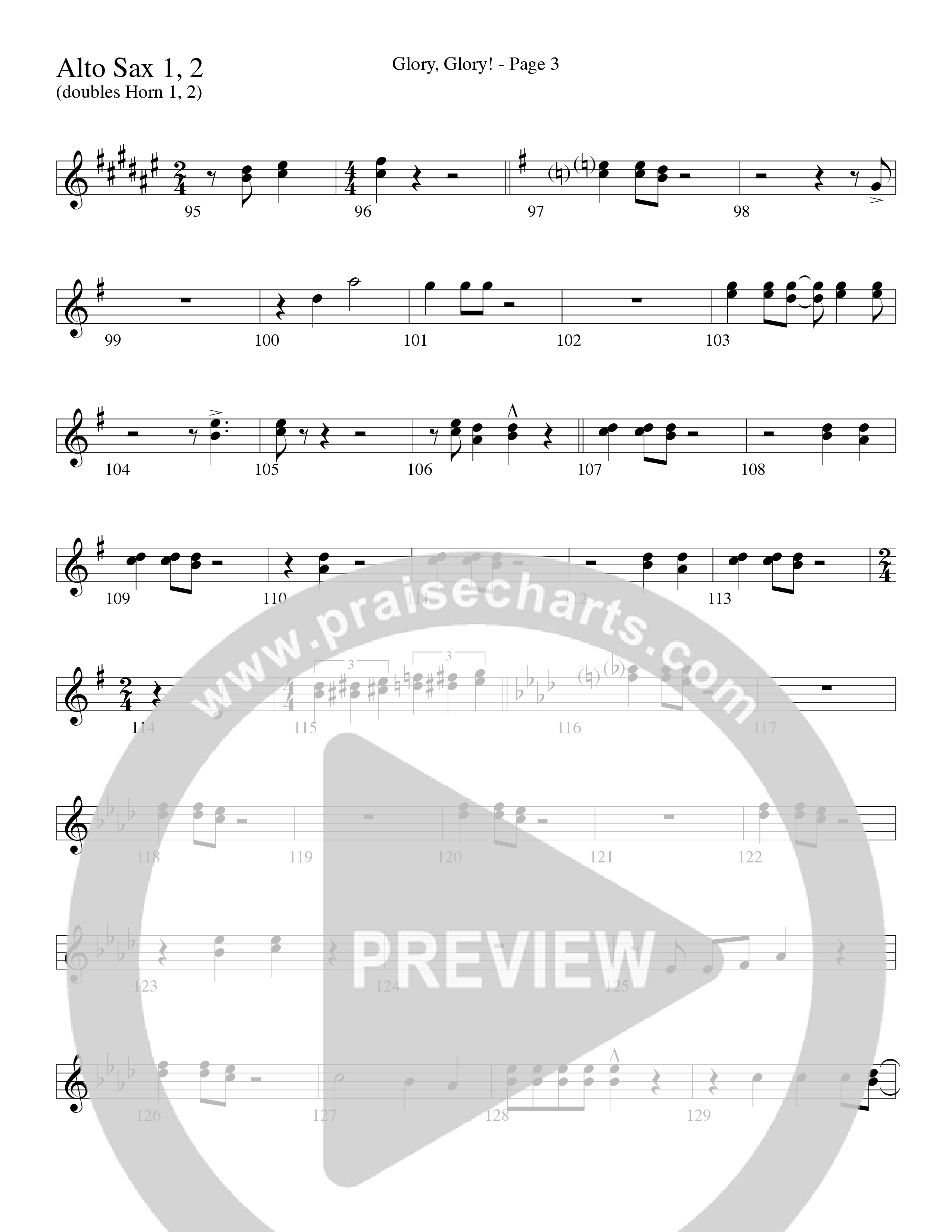 Glory Glory (Choral Anthem SATB) Alto Sax 1/2 (Word Music Choral / Arr. David Clydesdale)