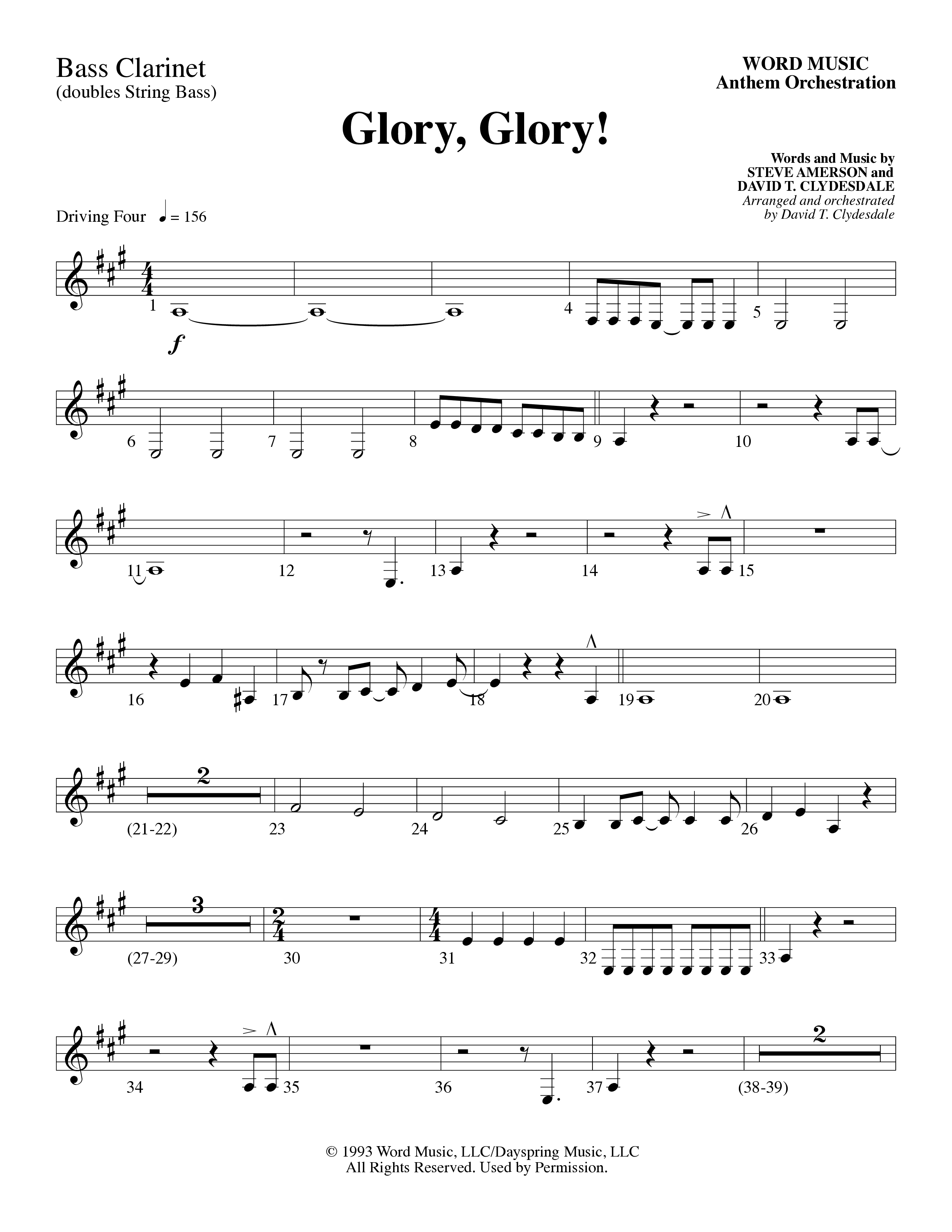 Glory Glory (Choral Anthem SATB) Bass Clarinet (Word Music Choral / Arr. David Clydesdale)