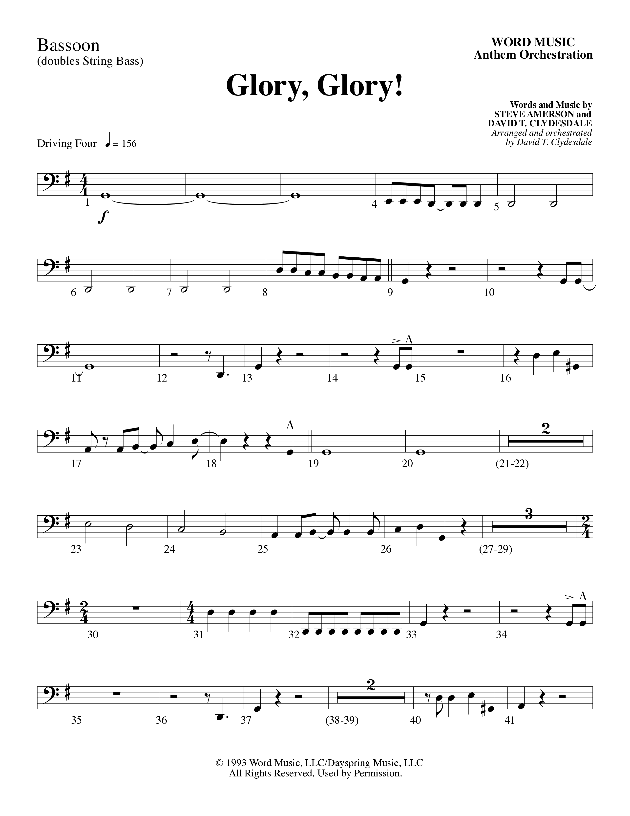 Glory Glory (Choral Anthem SATB) Bassoon (Word Music Choral / Arr. David Clydesdale)