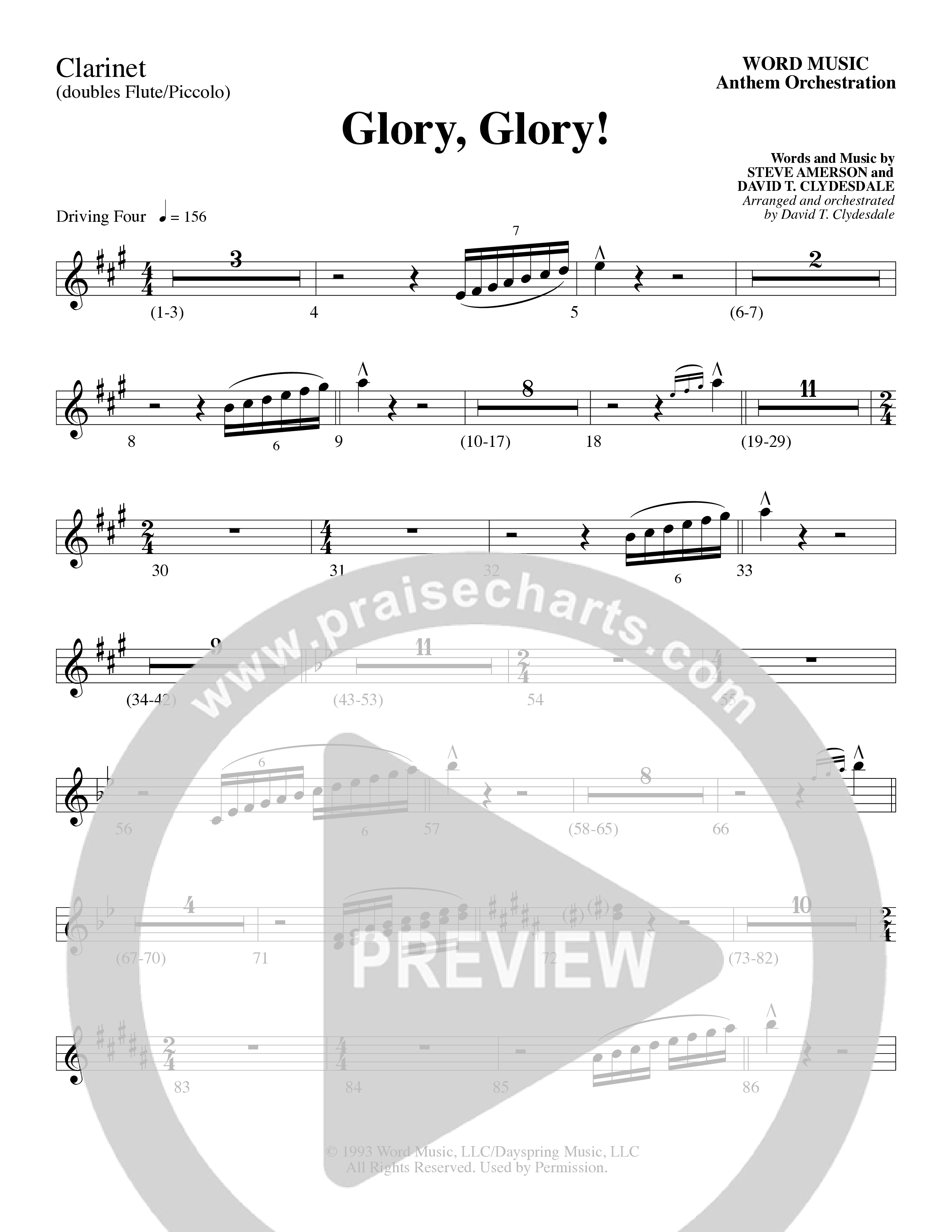 Glory Glory (Choral Anthem SATB) Clarinet (Word Music Choral / Arr. David Clydesdale)