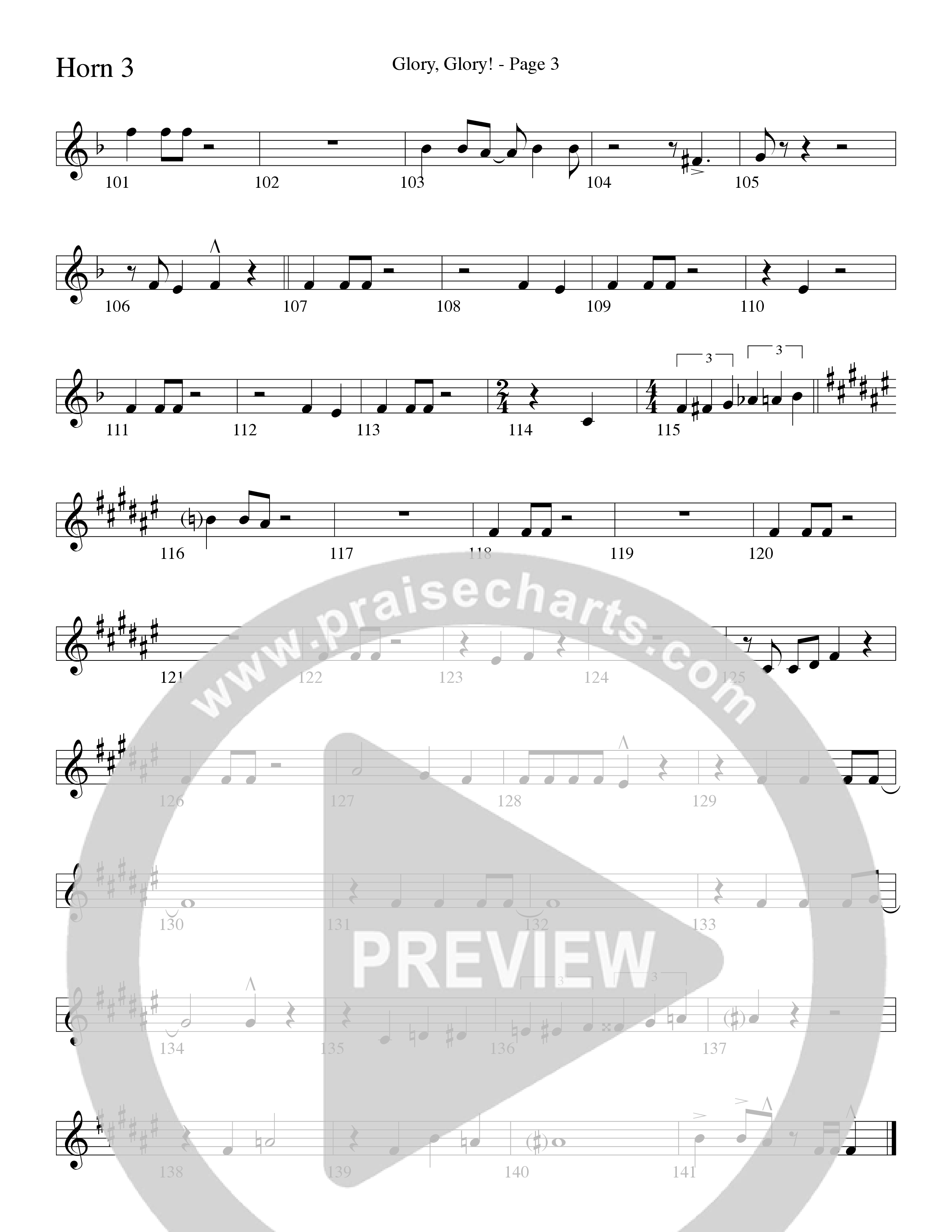 Glory Glory (Choral Anthem SATB) French Horn 3 (Word Music Choral / Arr. David Clydesdale)