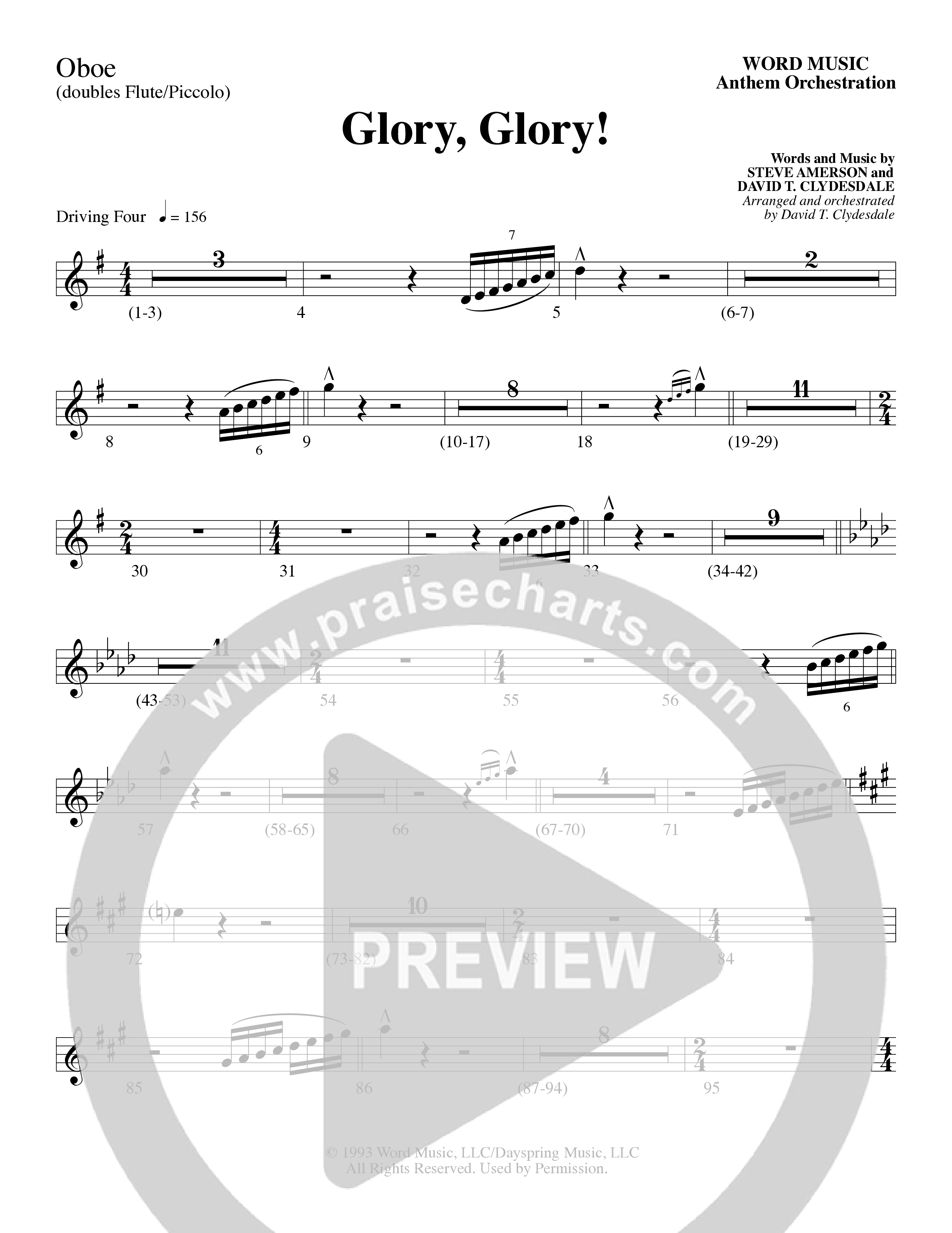 Glory Glory (Choral Anthem SATB) Oboe (Word Music Choral / Arr. David Clydesdale)