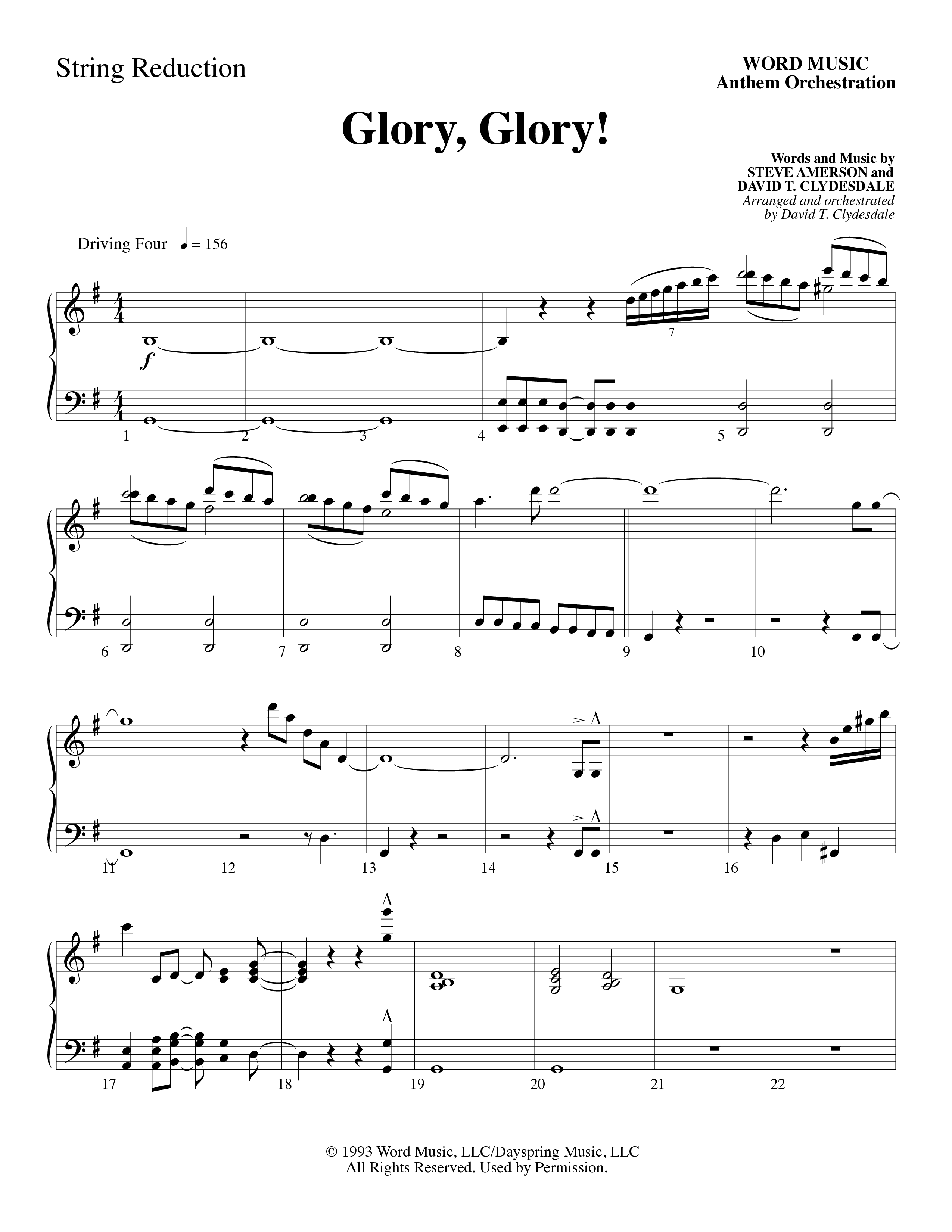 Glory Glory (Choral Anthem SATB) String Reduction (Word Music Choral / Arr. David Clydesdale)