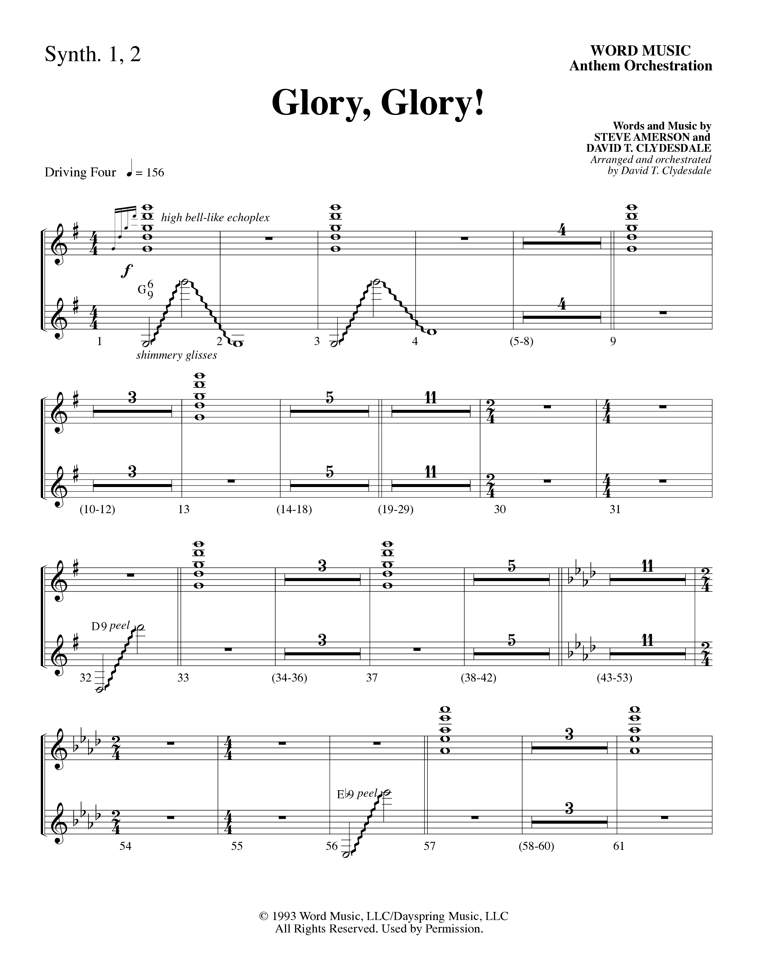 Glory Glory (Choral Anthem SATB) Synth (Word Music Choral / Arr. David Clydesdale)