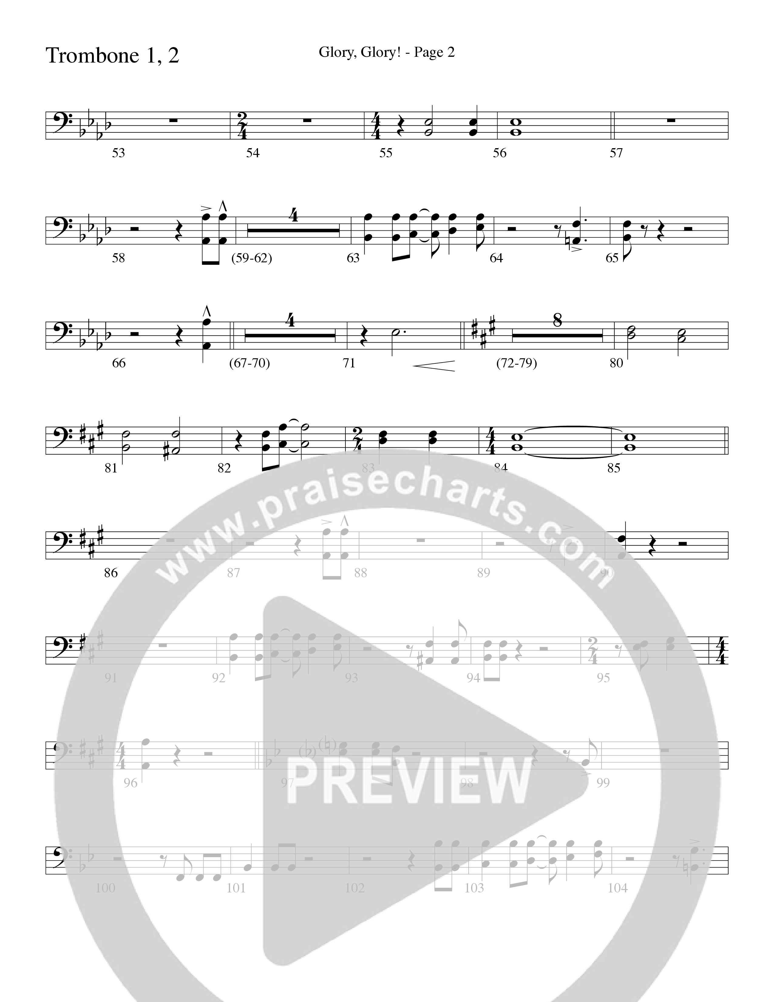 Glory Glory (Choral Anthem SATB) Trombone 1/2 (Word Music Choral / Arr. David Clydesdale)