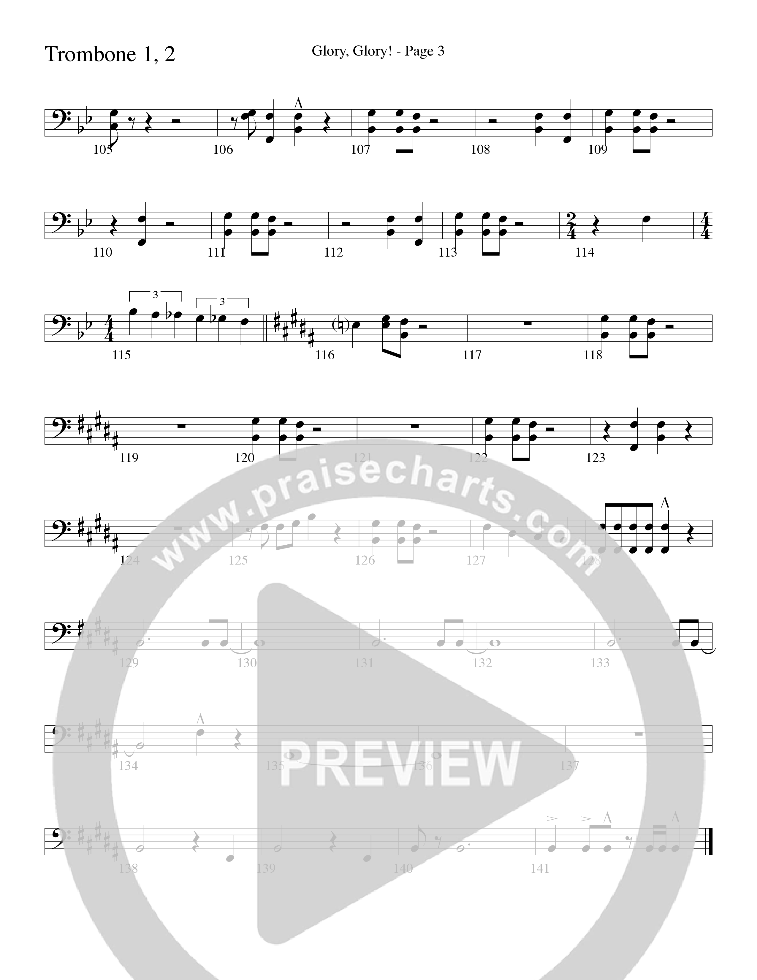 Glory Glory (Choral Anthem SATB) Trombone 1/2 (Word Music Choral / Arr. David Clydesdale)