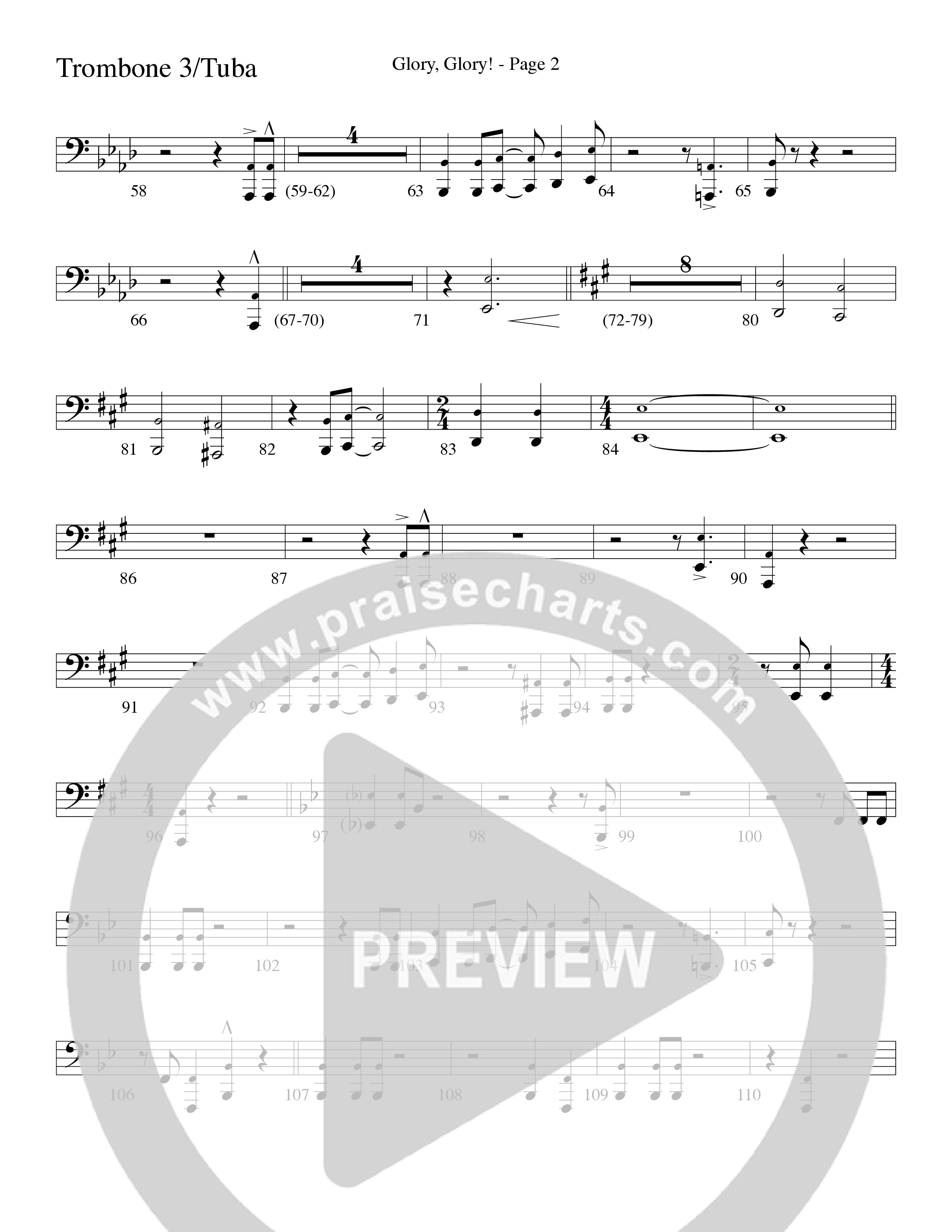 Glory Glory (Choral Anthem SATB) Trombone 3/Tuba (Word Music Choral / Arr. David Clydesdale)