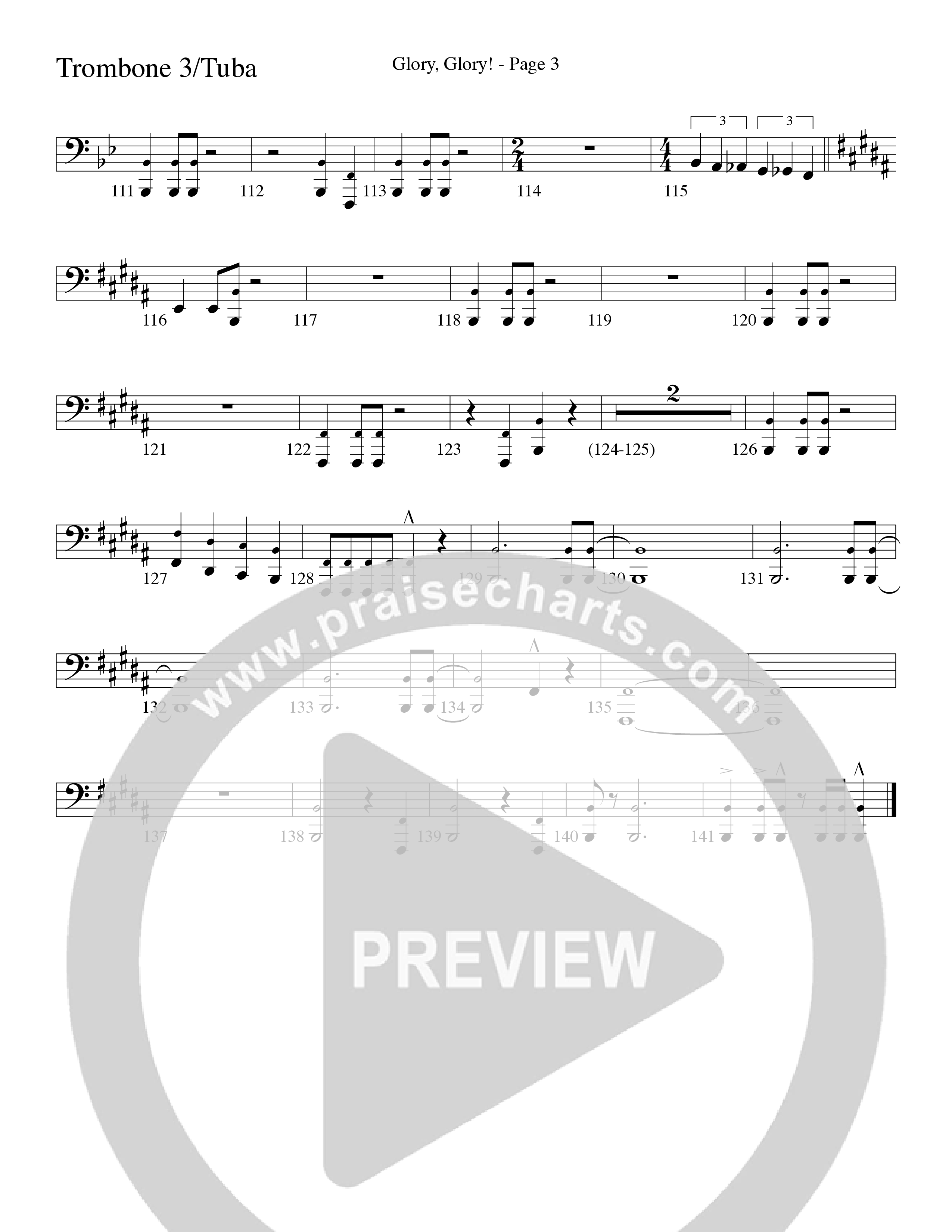 Glory Glory (Choral Anthem SATB) Trombone 3/Tuba (Word Music Choral / Arr. David Clydesdale)