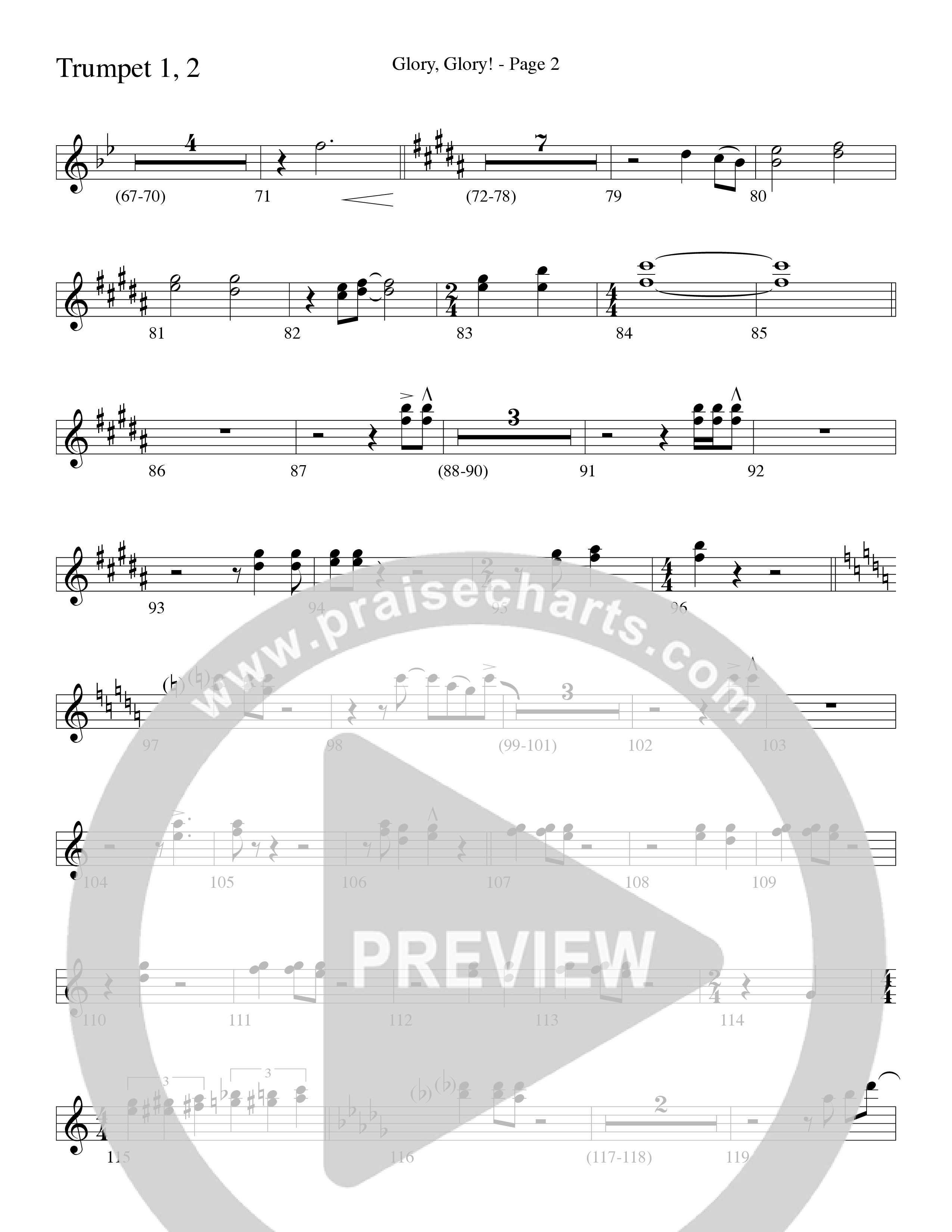 Glory Glory (Choral Anthem SATB) Trumpet 1,2 (Word Music Choral / Arr. David Clydesdale)