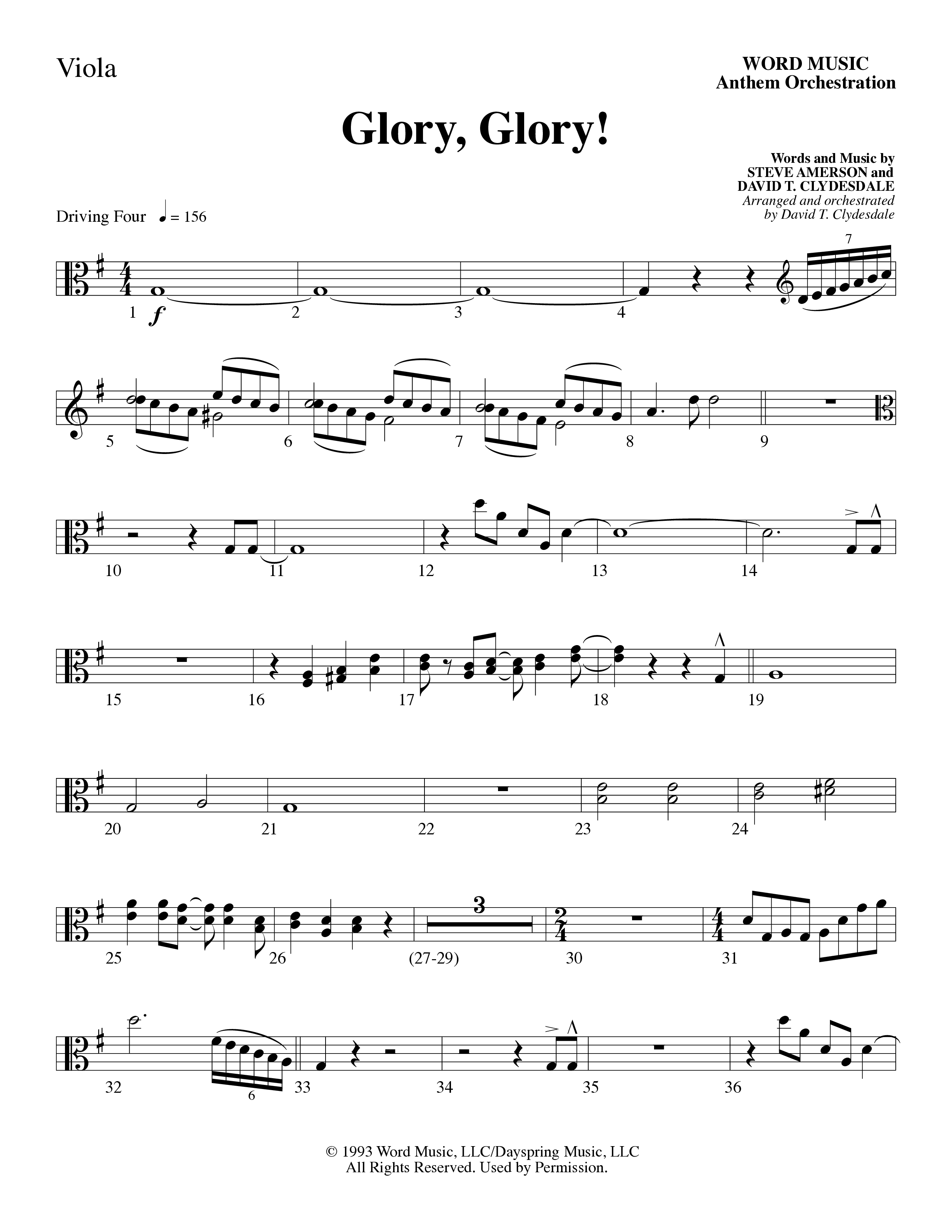 Glory Glory (Choral Anthem SATB) Viola (Word Music Choral / Arr. David Clydesdale)