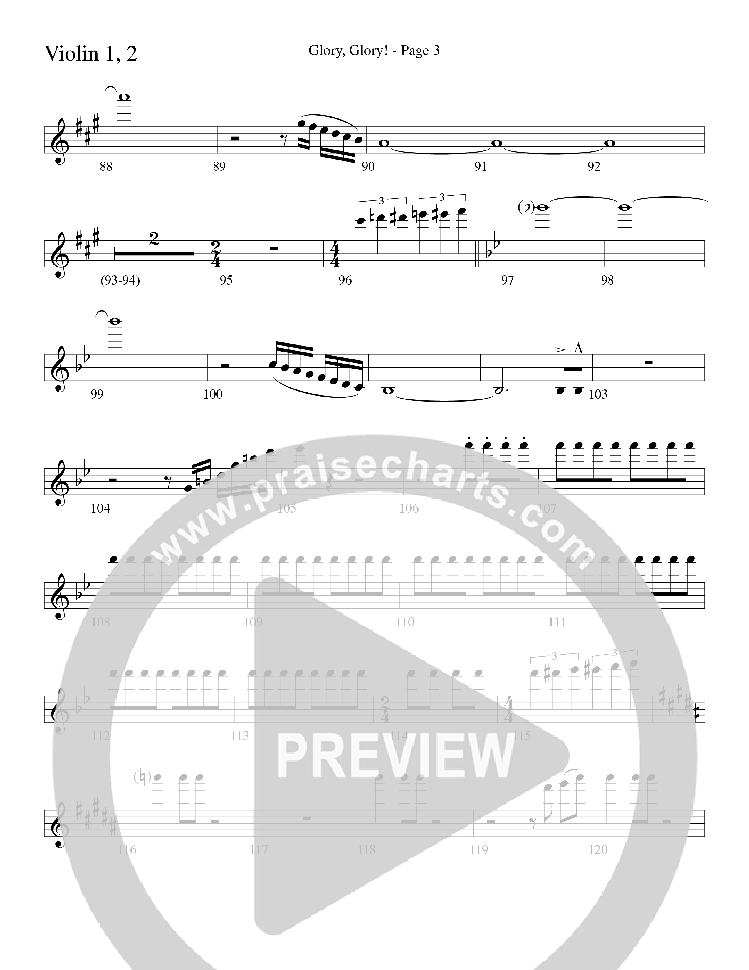 Glory Glory (Choral Anthem SATB) Violin 1/2 (Word Music Choral / Arr. David Clydesdale)