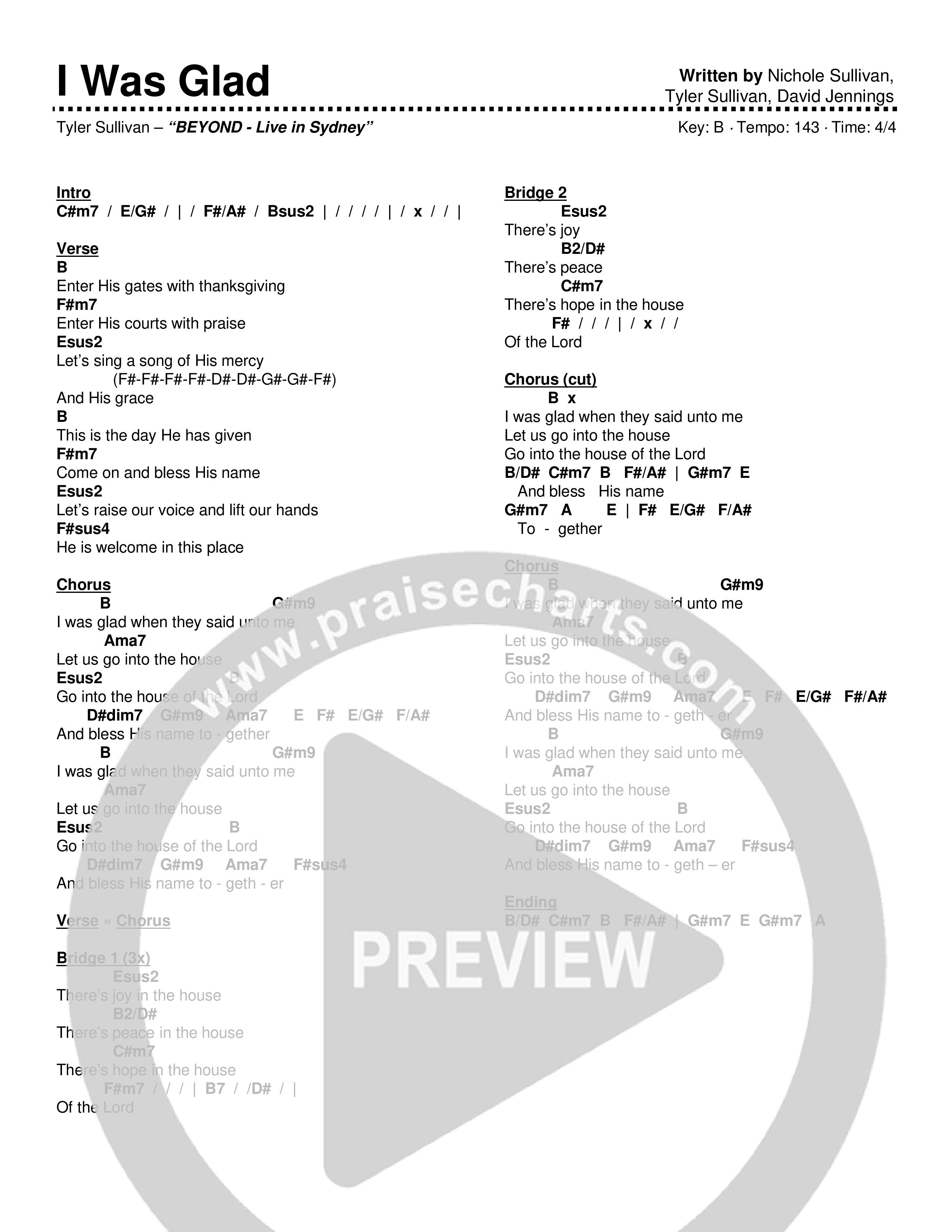 I Was Glad Chord Chart (Tyler Sullivan)