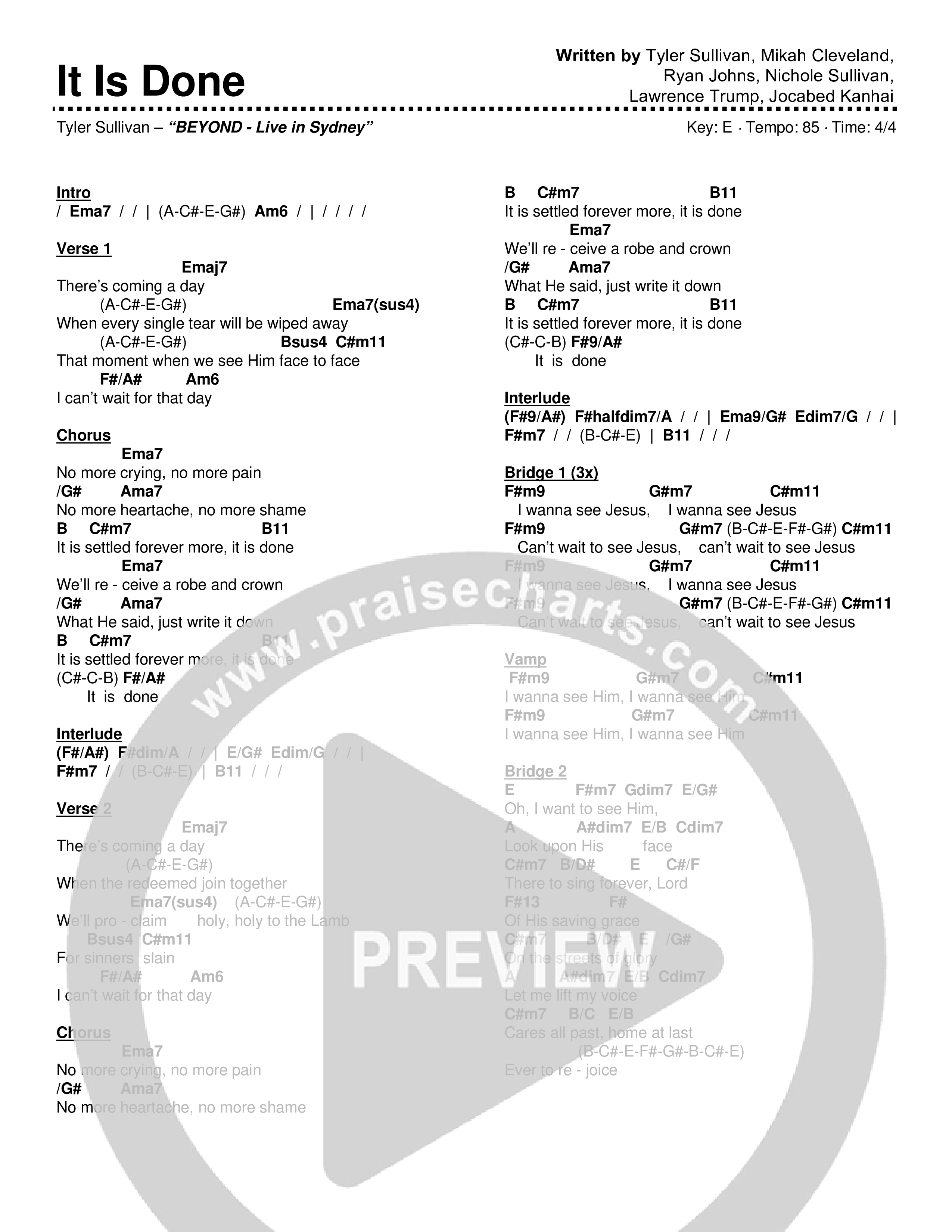 It is Done Chord Chart (Tyler Sullivan)